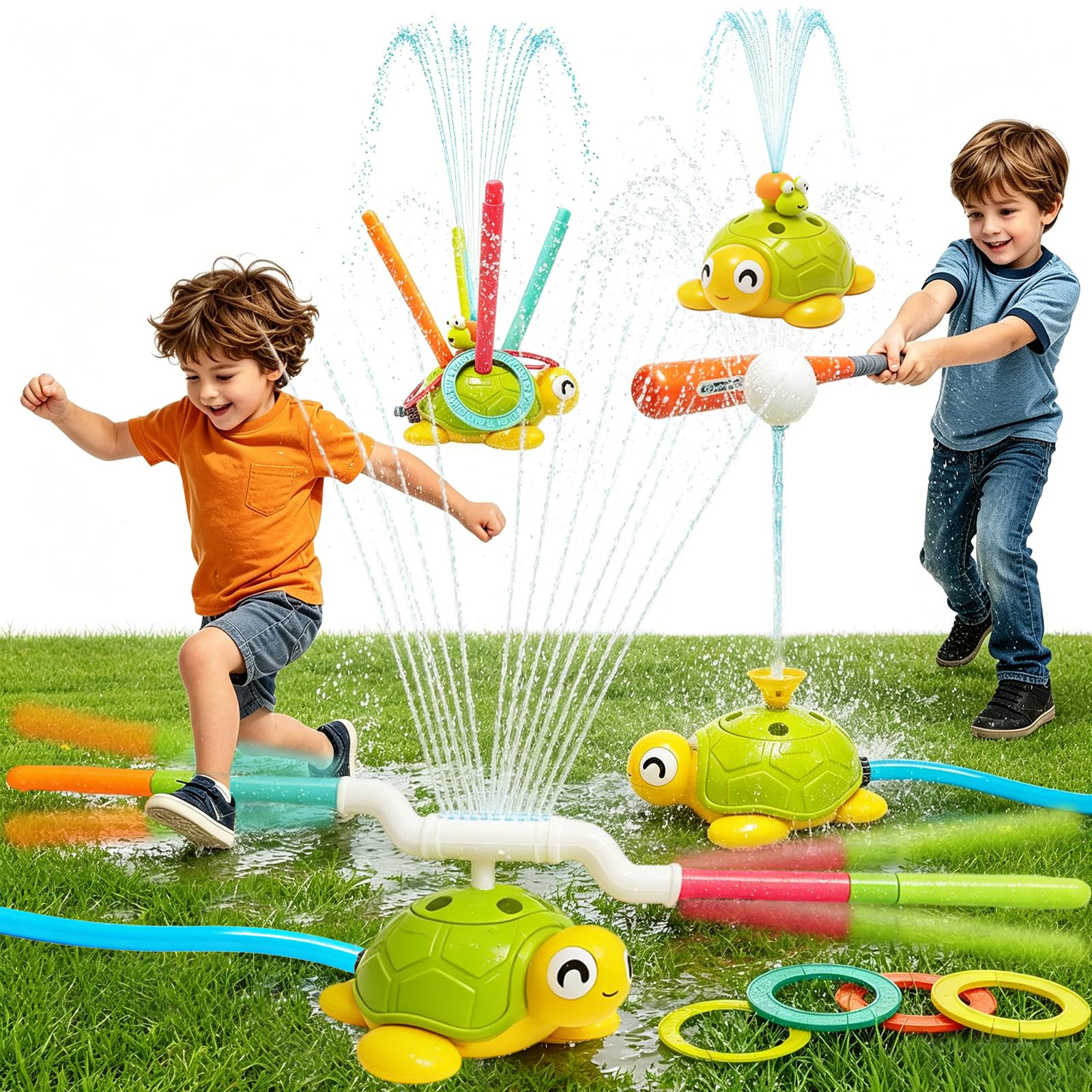Water Sprinkler Toys for Kids, Cute Sprinkler, Outdoor Garden Lawn Watering Toys with Hose Clamps, Sprinkler Toys for Lawn, Garden, Pool party (Green 4 in 1) — image 1