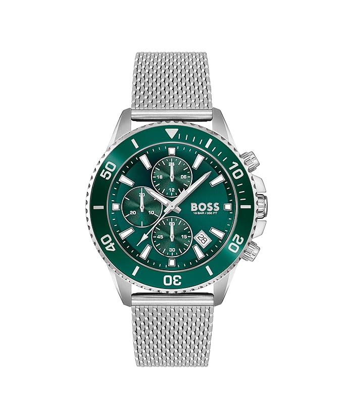 Buy BOSS Admiral Qtz Fashion Chrono Green Round Dial Mens Watch|Stainless Steel Material|Silver Color Band – 1513905 at Rs. 17955