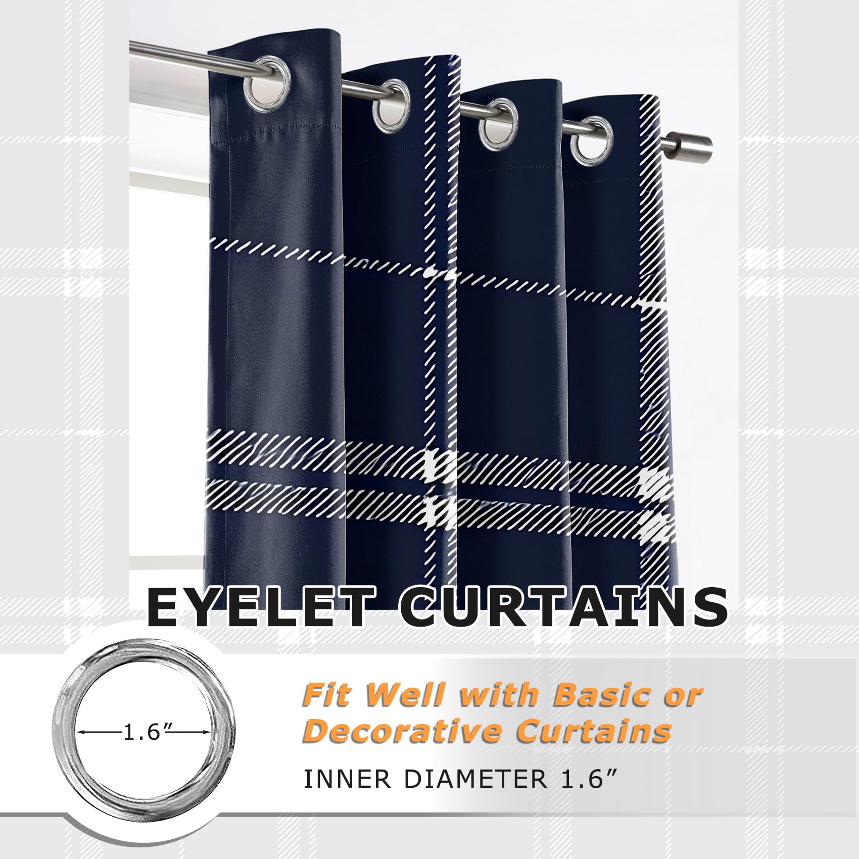 Tende oscuranti a quadri blu navy e nero, 2 pannelli, 116,8 x 137,2 cm, protezione dai raggi UV, con occhielli, tende moderne per camera da letto e soggiorno
