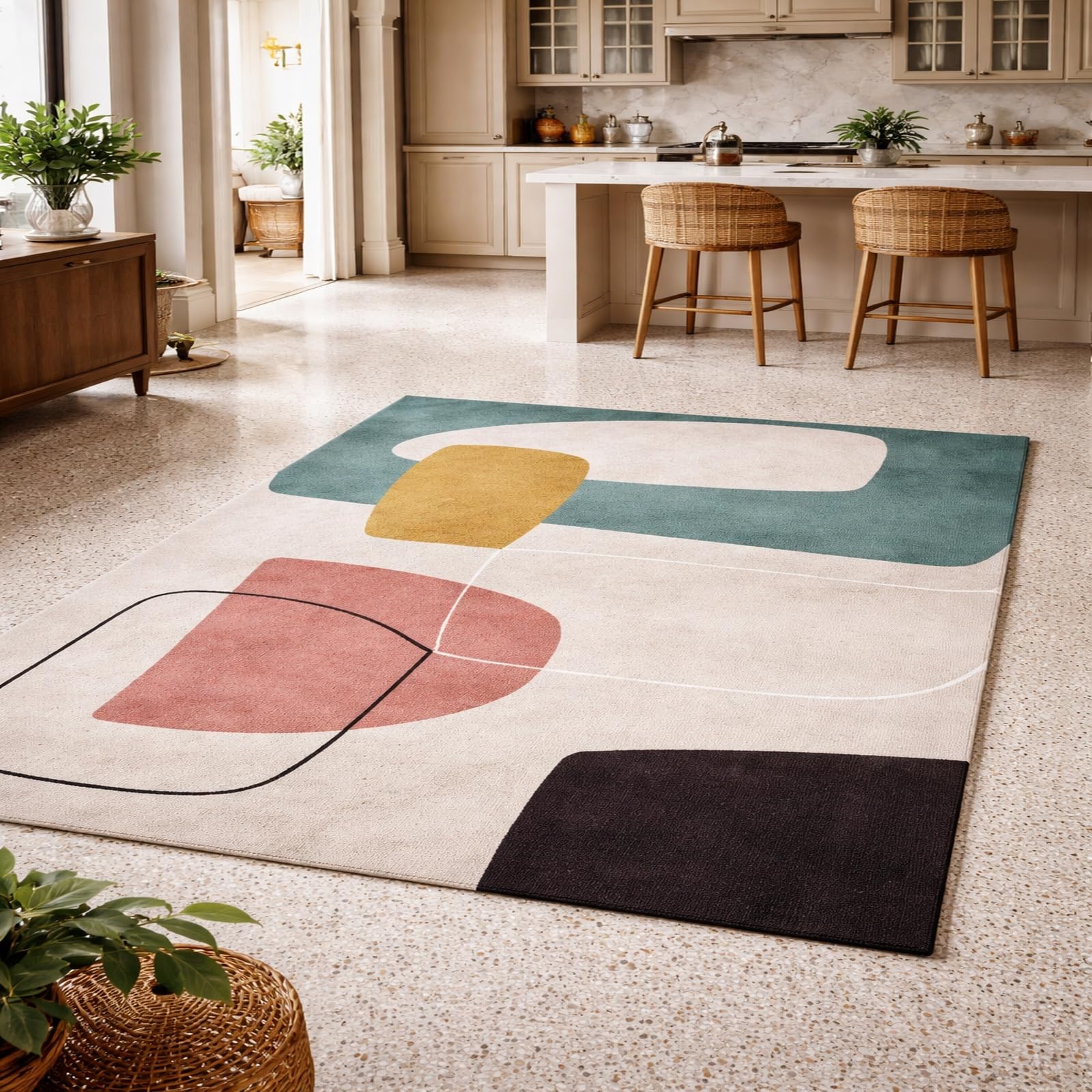 Tapis salon abstrait moderne 180x200 cm lavable pour masquer les imperfections