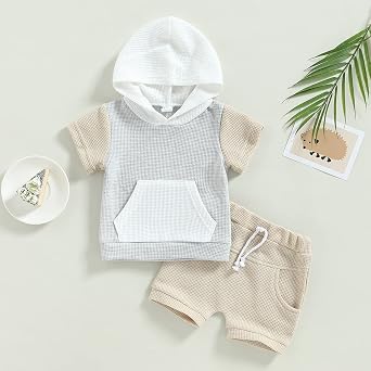 Kayotuas Toddler Baby Boy Summer Clothes Cute Short Sleeve Hooded Tshirt Top and Casual Shorts Set Infant 2 Piece Outfits
