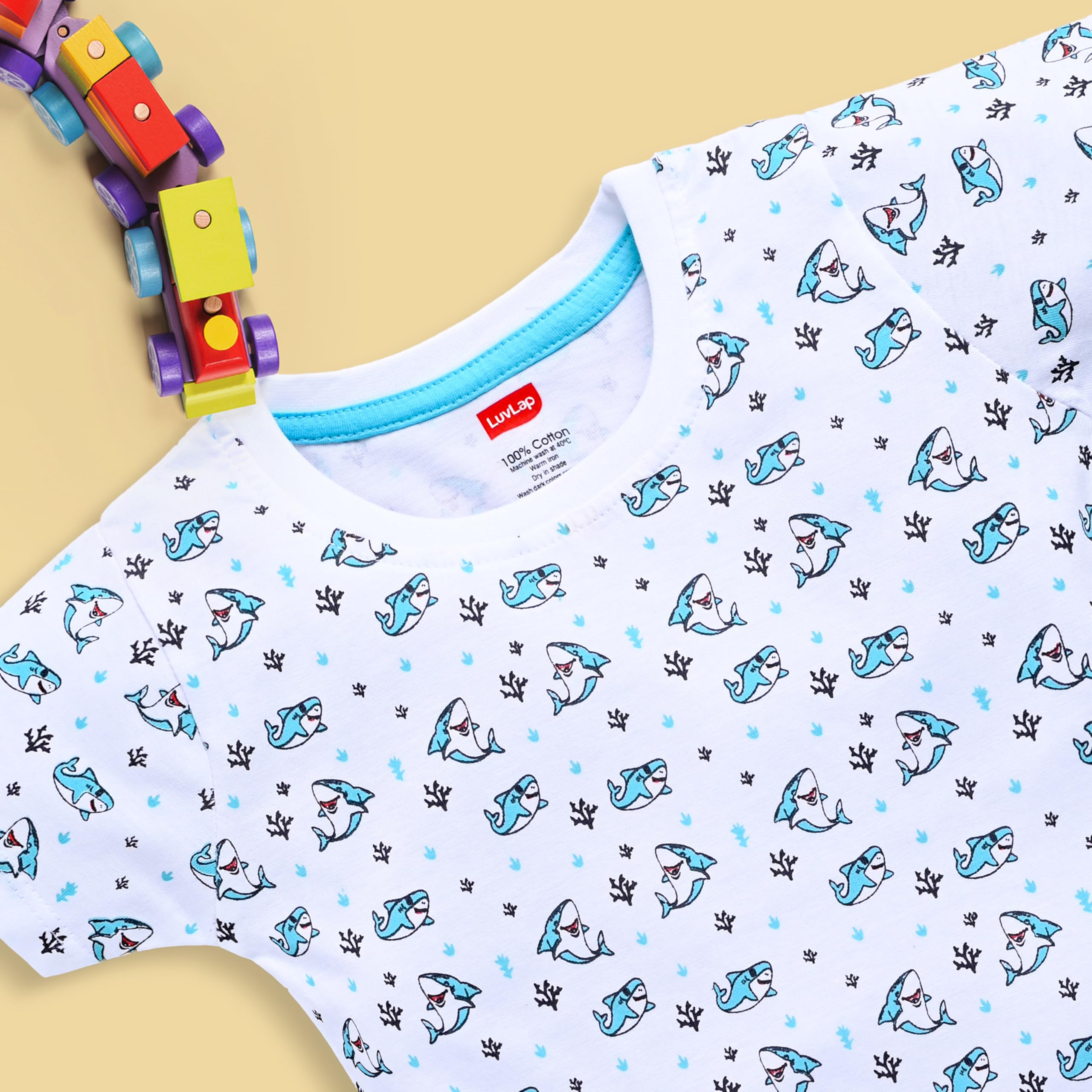 LuvLap Baby Boys Pack Of 3 Half Sleeve T-Shirt & Shorts Set 100% Cotton, L (6 to 12 Months), Printed, Multicolour - Image 7 thumbnail