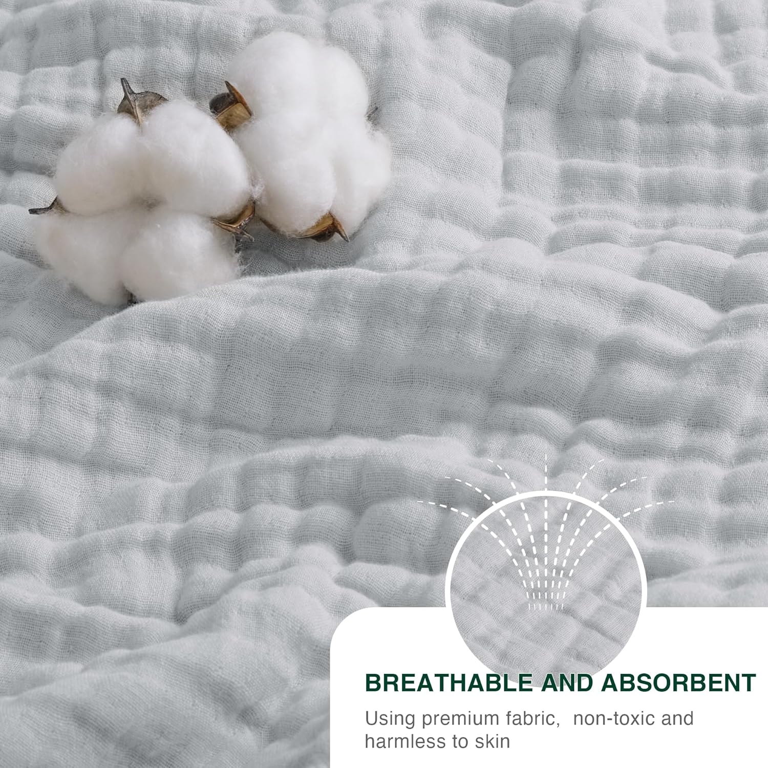 Love's cabin 6 Layer 100% Cotton Muslin Blanket, 108"x90" Muslin King Size Blanket for Bed Couch, Lightweight and Breathable Cotton Gauze, Light Grey - Image 6