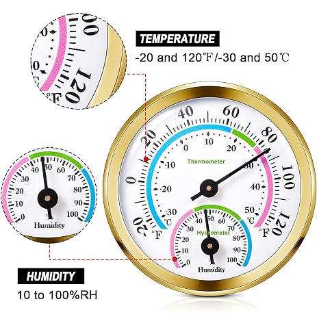 Weewooday 3 Pcs Indoor Outdoor 2 in 1 Mini Thermometer Gold,2.2 Inch