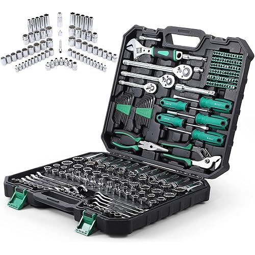 Towallmark 213 Piece Mechanic Tool Set and Socket Wrench Set, SAE and Metric Household Hand Tool Kit, Cr-V Constructed, Home/Auto Repair Tool Sets with Storage Case