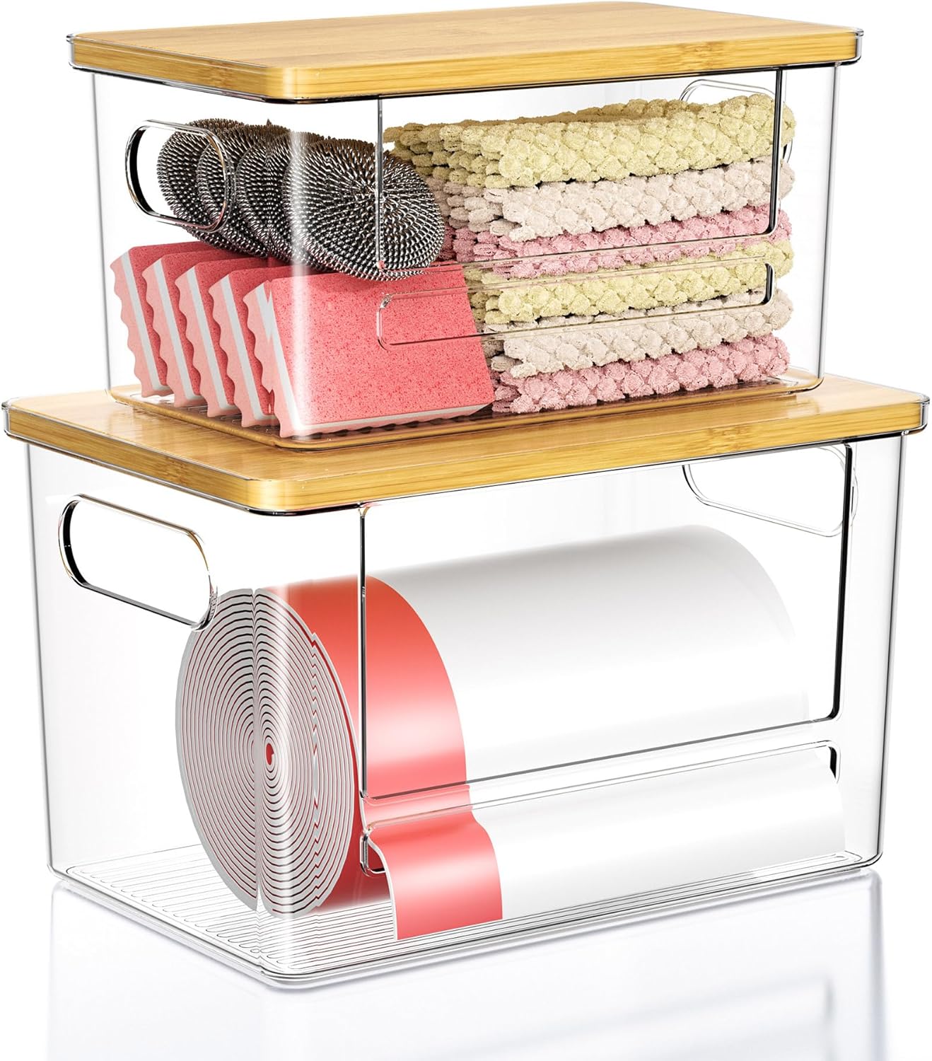 Trash Bag Dispenser 2 Pack (XL+S) – Acrylic Garbage Bags Dispenser with Bamboo Top, Trash Bag Holder Under Sink for Pantry, Kitchen, Laundry Room, Cabinet Trash Bag Dispenser 2 Pack (XL+S) – Acrylic Garbage Bags Dispenser with Bamboo Top, Trash Bag Holder Under Sink for Pantry, Kitchen, Laundry Room, Cabinet