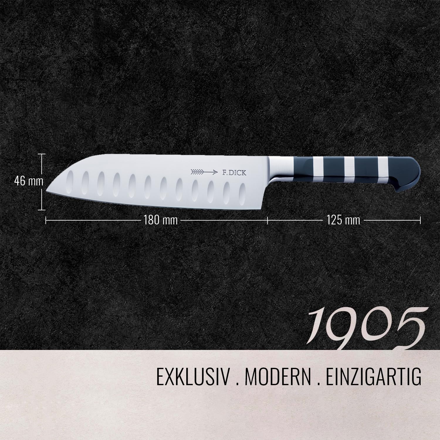 F. Dick Santoku, Küchenmesser, 1905 (Messer mit Klinge 18 cm, X50CrMoV15 Stahl, nichtrostend, 56° HRC) 8194218K