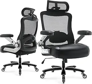 600lbs Big and Tall Office Chair- Heavy Duty Executive Computer Chair with 3D Flip Arms Large Wheels, Ergonomic Mesh High Back Desk Chair, Extra Wide Seat Adjustable Lumbar Support&Headrest