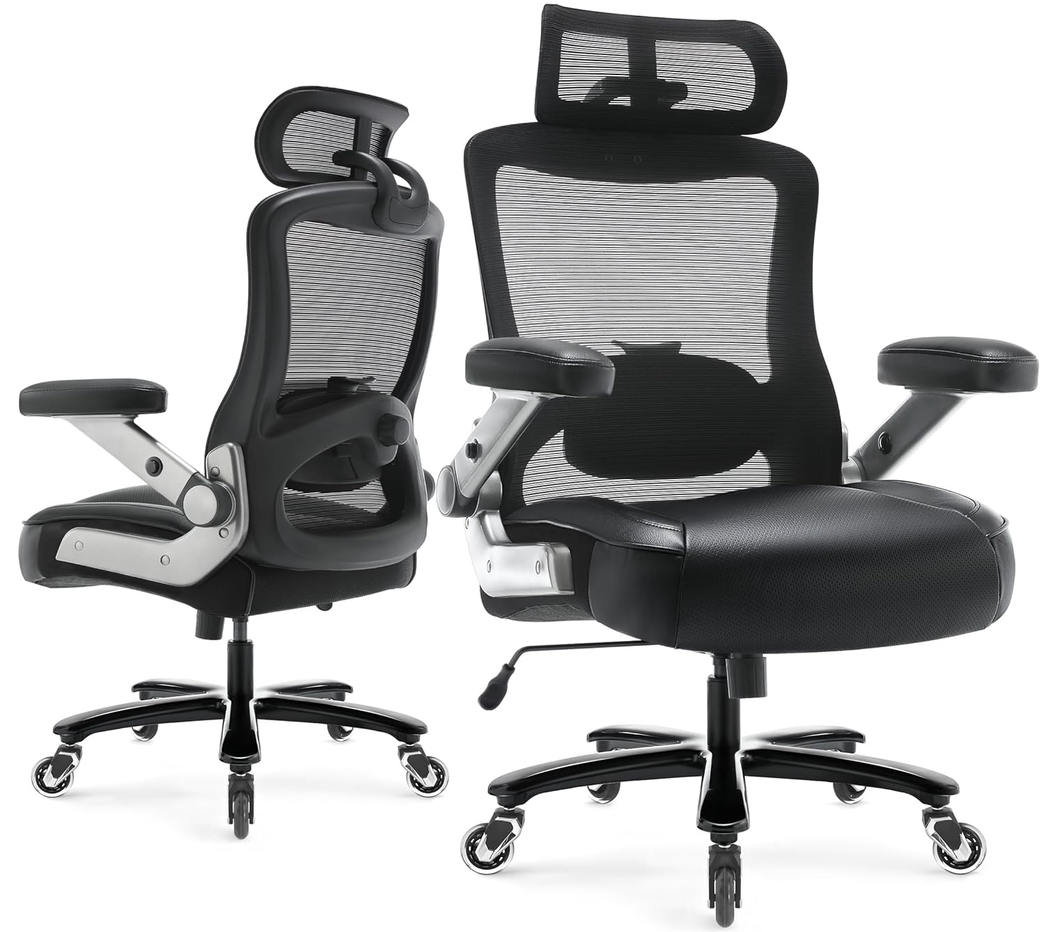 600lbs Big and Tall Office Chair- Heavy Duty Executive Computer Chair with 3D Flip Arms Large Wheels Ergonomic
