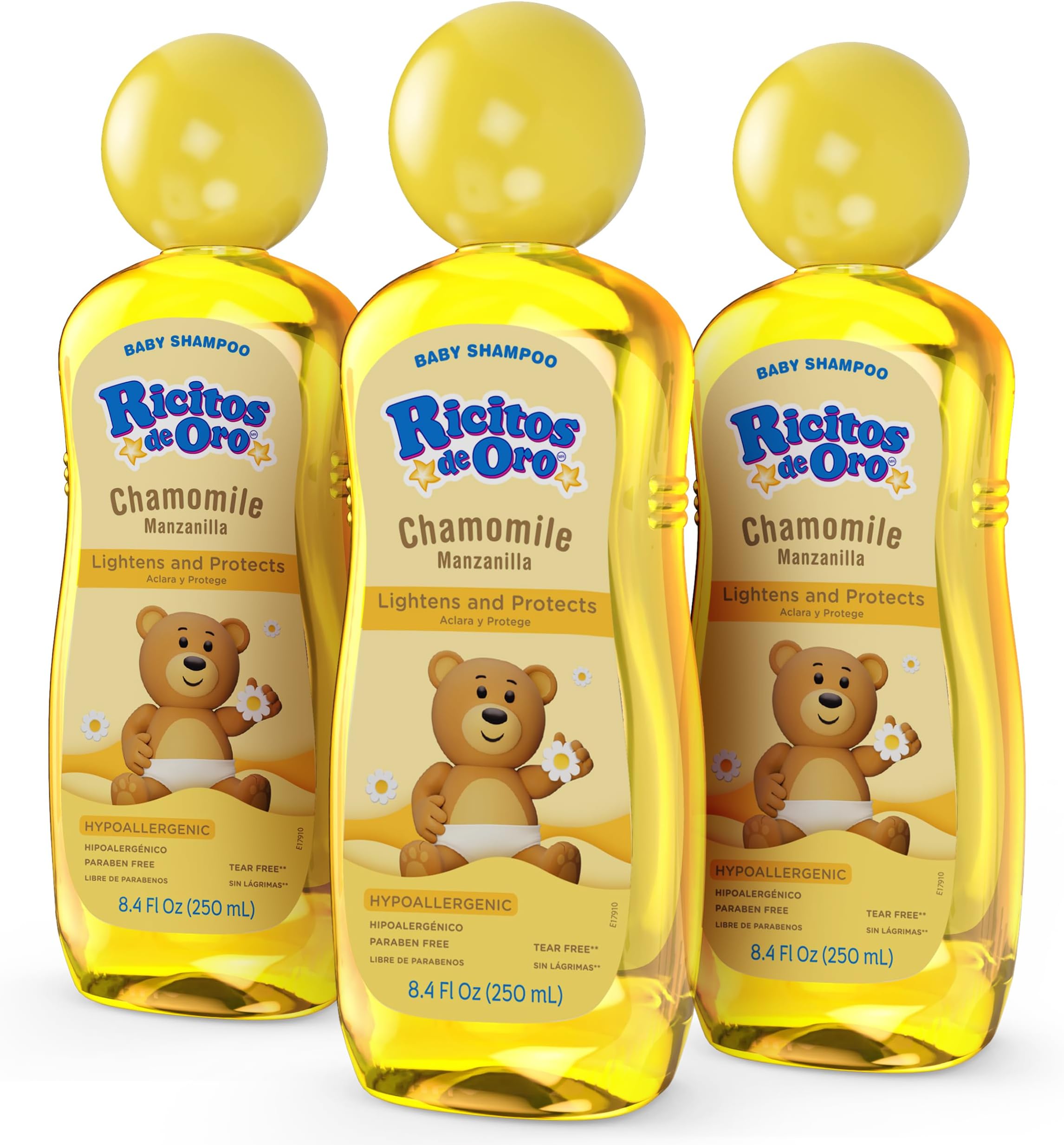Ricitos de Oro Baby Shampoo with Chamomile – Gentle and Tear-Free Formula for Babies and Kids, Natural Lightening and Soft Conditioning Hair Care, Paraben-Free, Safe Daily Use, 8.4 fl oz, 3-Pack