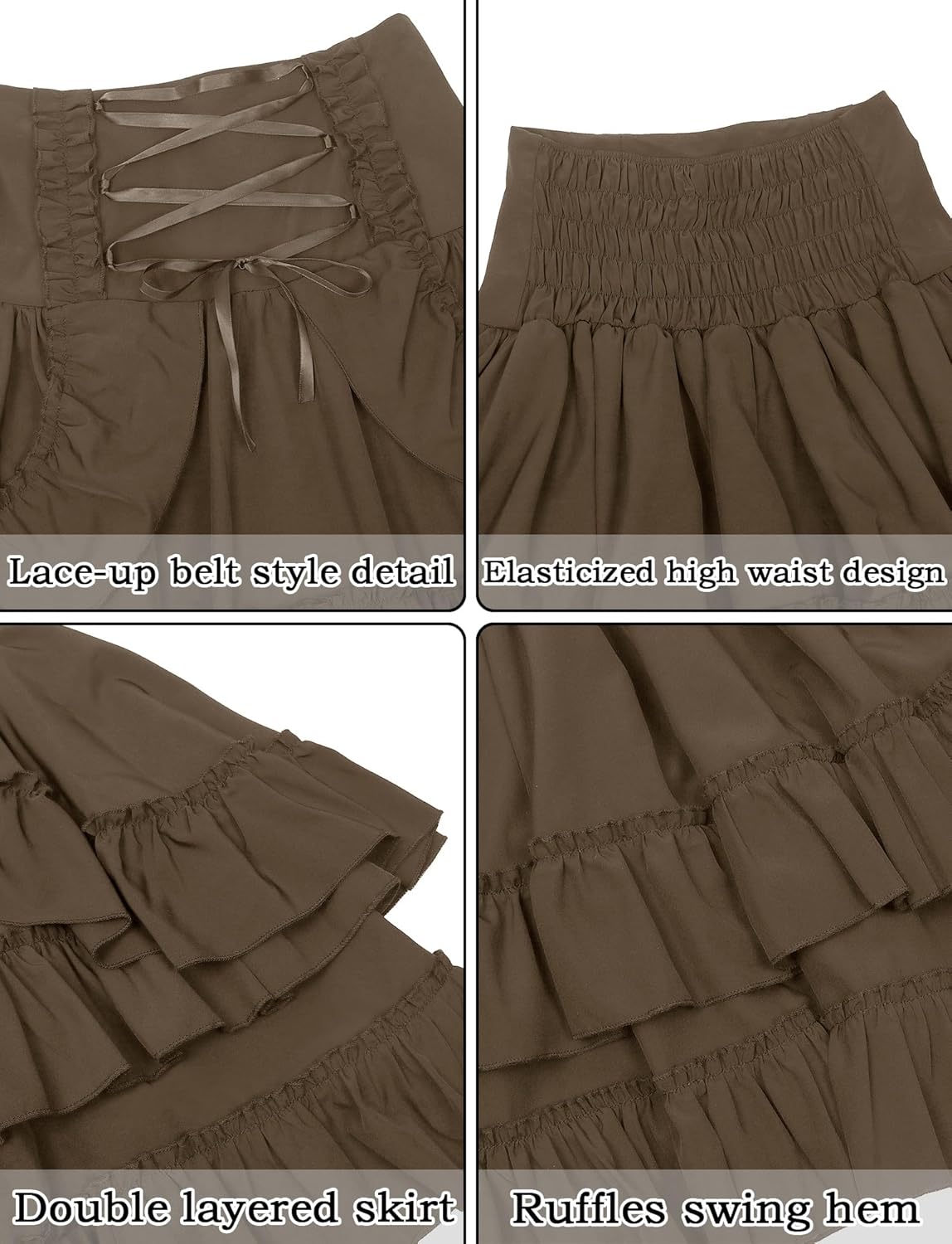 FEOYA Women’s Gothic Skirt Steampunk High-Low Layered Skirts Renaissance Halloween Vintage Dressing Pirate Skirts 2024 - Image 4