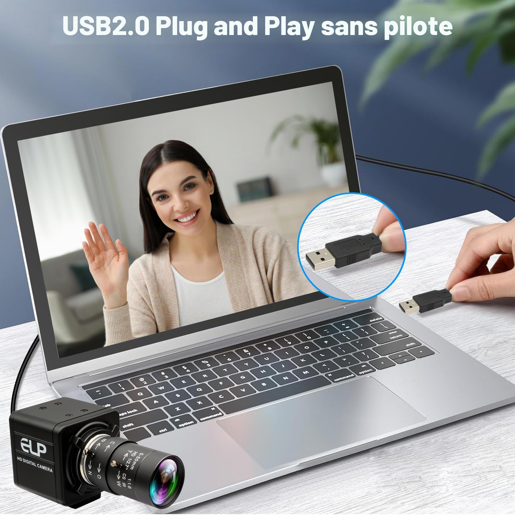ELP Caméra USB 16 mégapixels haute résolution 5K USB avec monture CS 5-50 mm Objectif Varifocus manuel Gros plan OpenCV Caméra pilote gratuit pour Windows Linux Laptop Jetson Nano