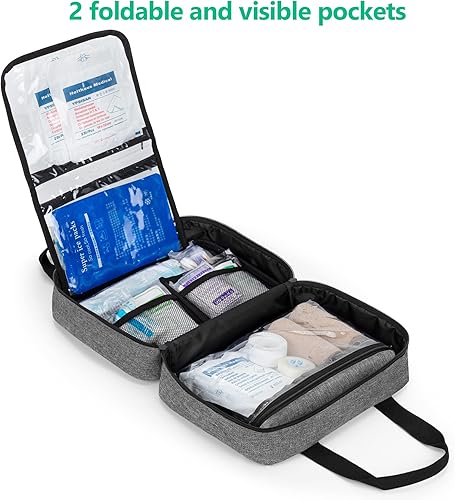 Miniatura 2 de CURMIO Pequeña bolsa de almacenamiento de medicamentos vacía, caja organizadora de primeros auxilios familiar para senderismo, camping, automóvil,