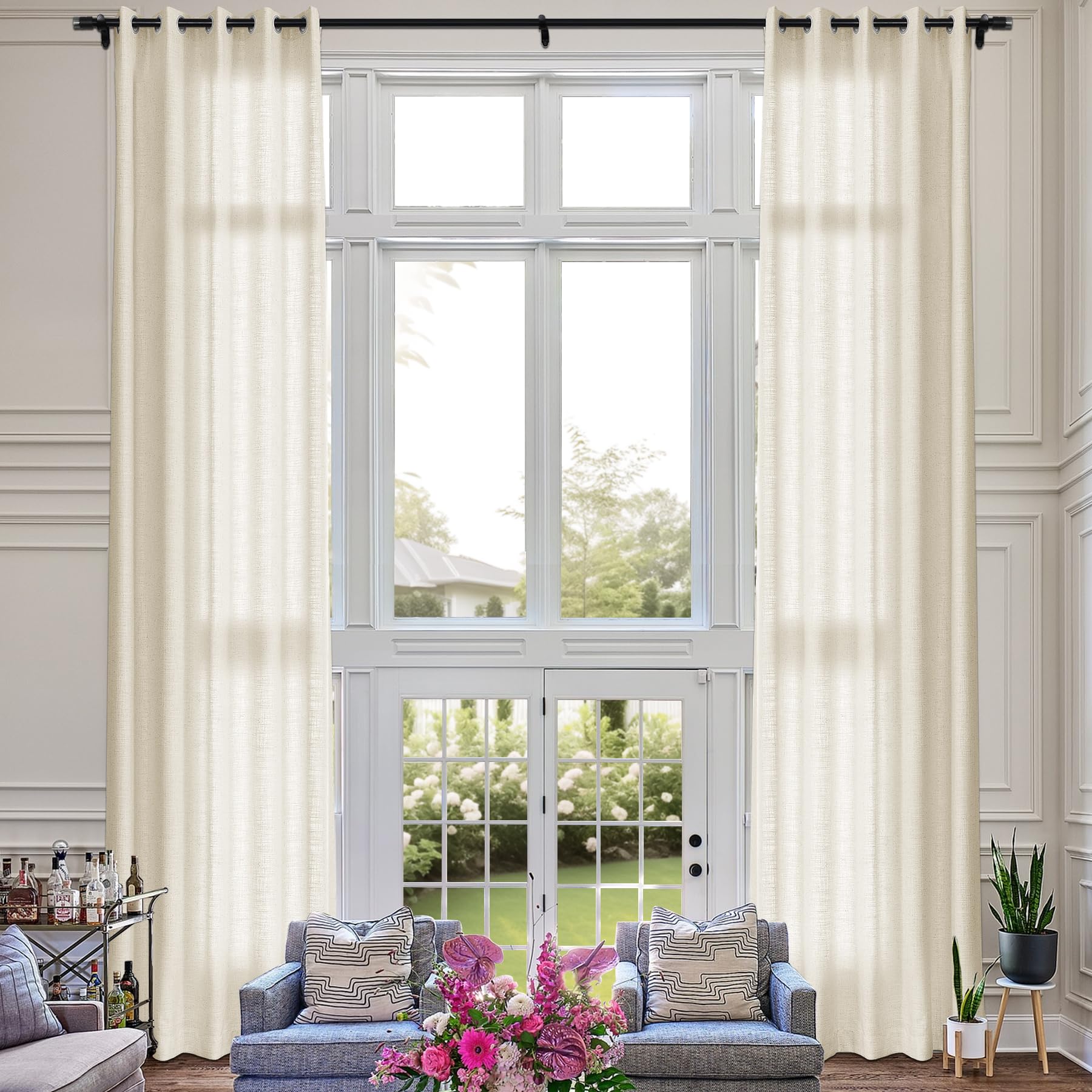 ベージュ色シフォンロングカーテン1P＊ ベージュ色シフォンロング