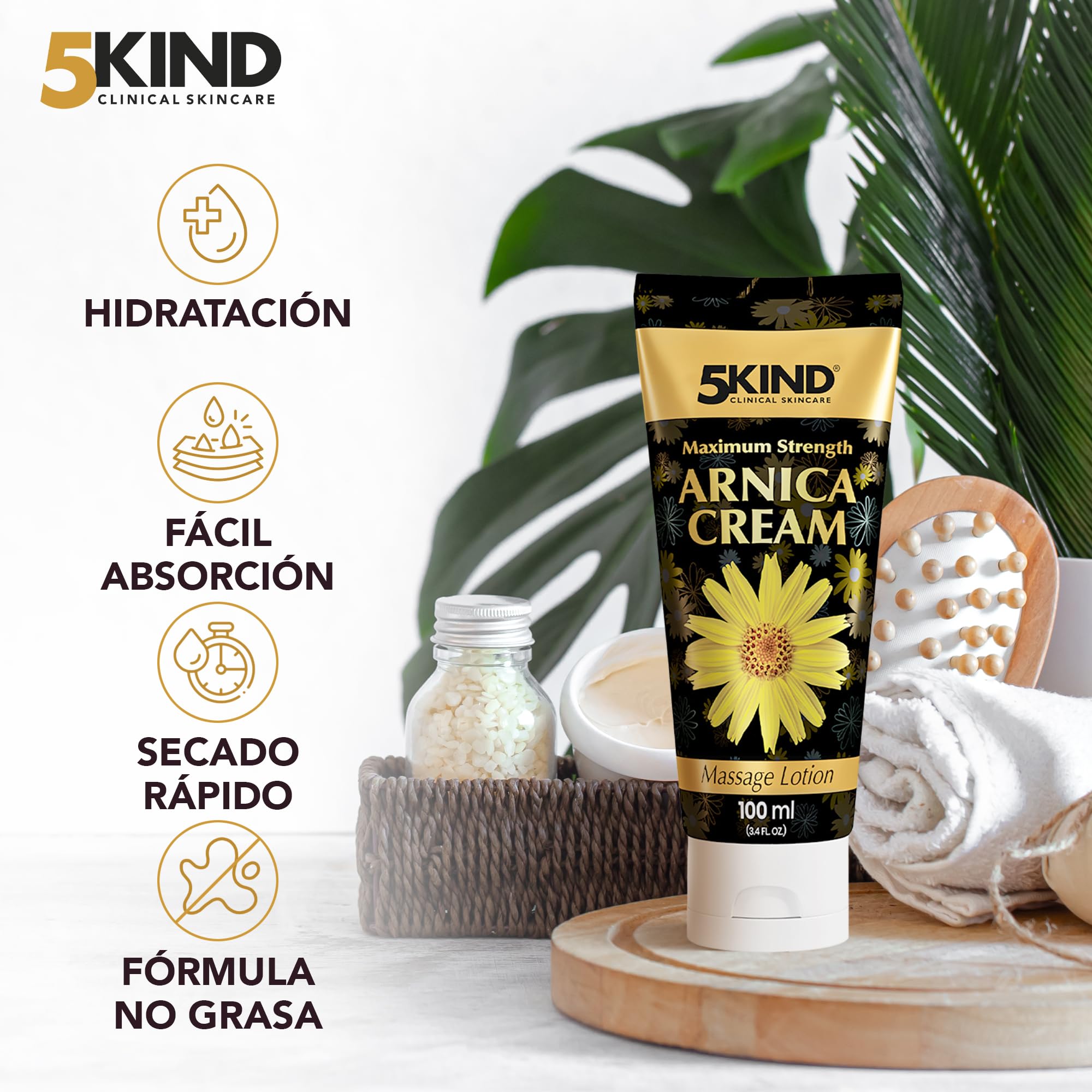 5kind - Crema de árnica para hematomas e hinchazón, 100 ml, máxima resistencia, acción rápida e intensiva, extracto de árnica montana, crema para moretones, masaje muscular natural para músculos y