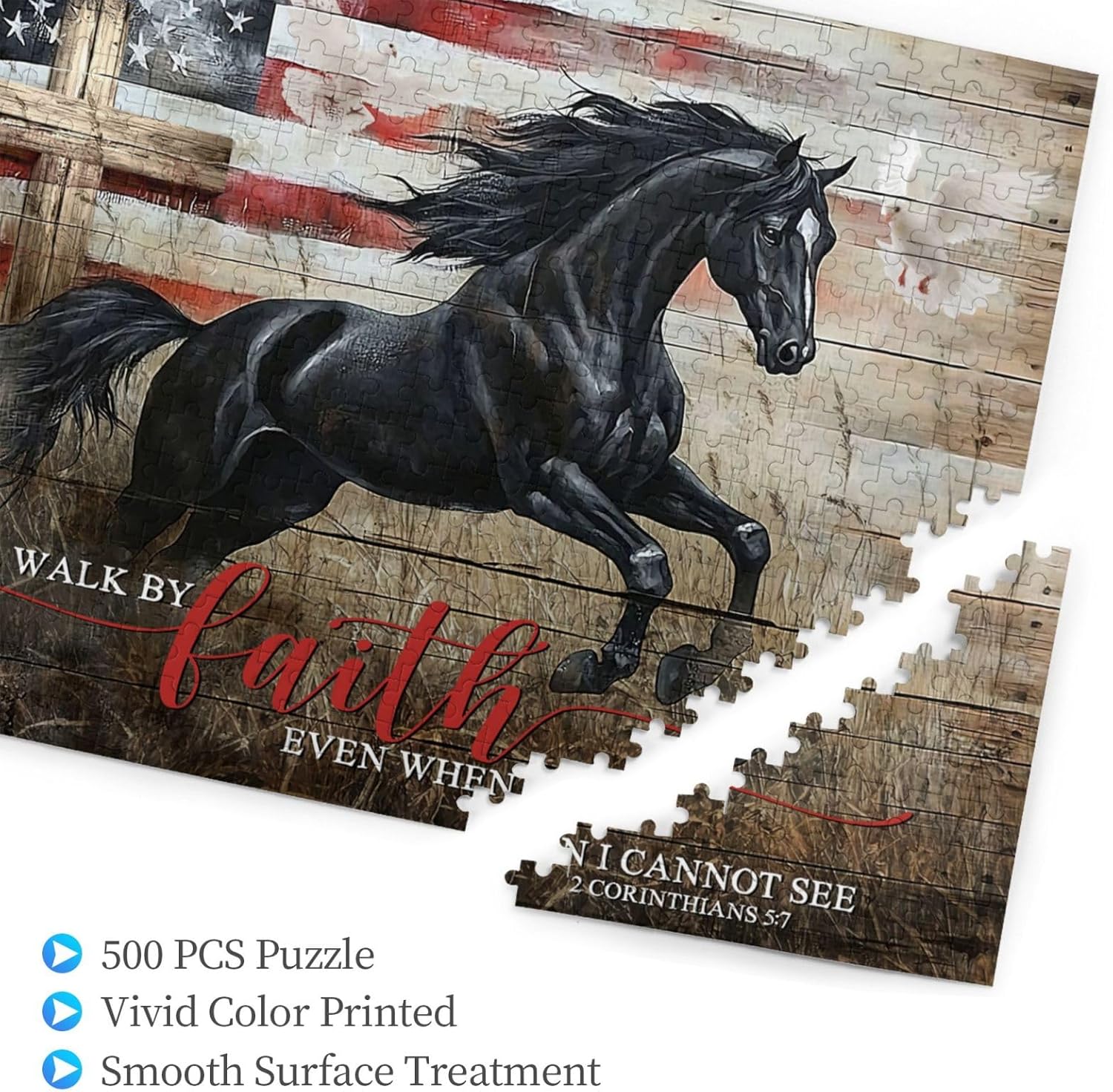 Horse Puzzles for Adults 500 Piece Farmhouse Cross Christian Puzzles Religious Inspirational Scripture Jigsaw Puzzles Bible Faith Catholic Cross Puzzle