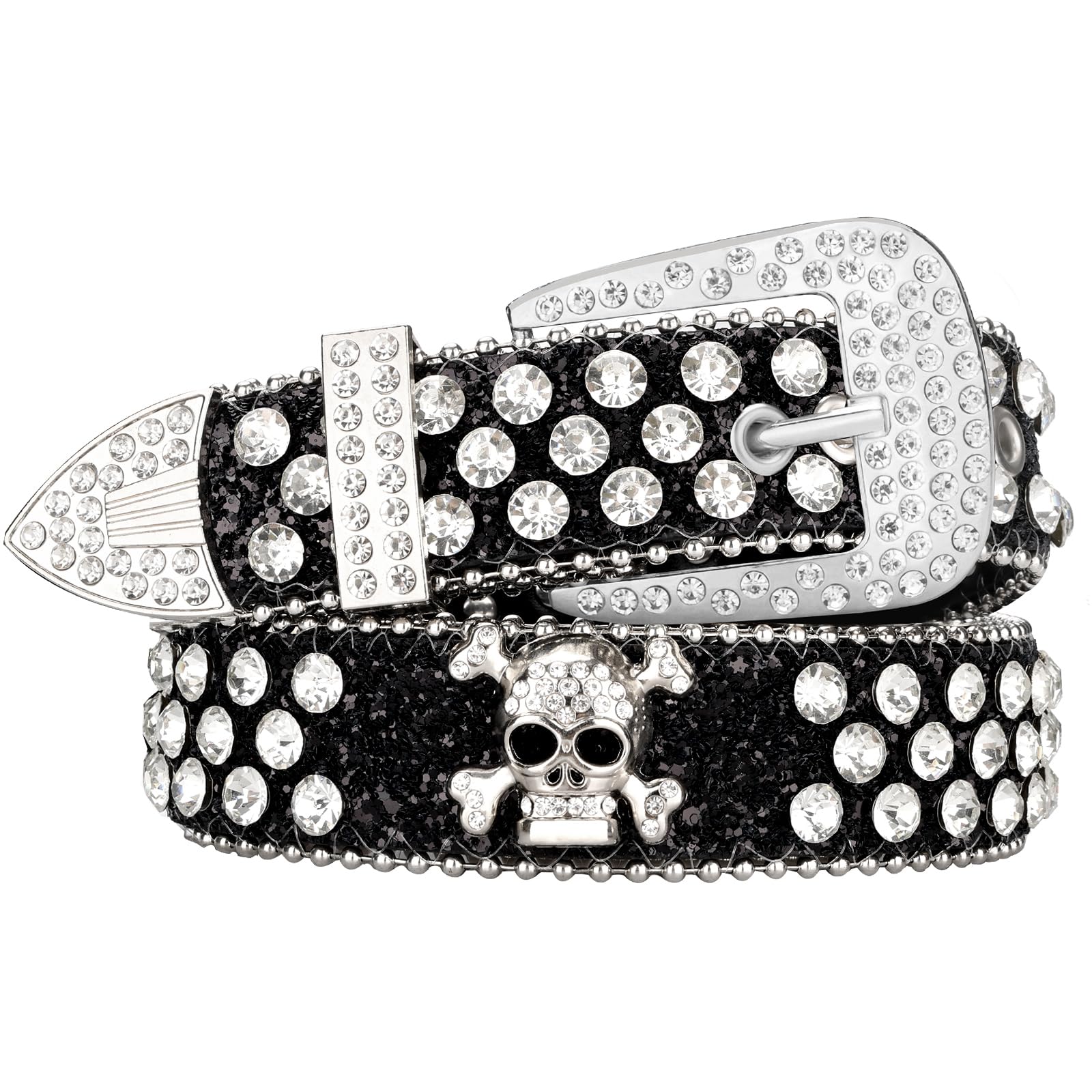 maikun Rhinestone Skull Belt for Men Women, Bling Western