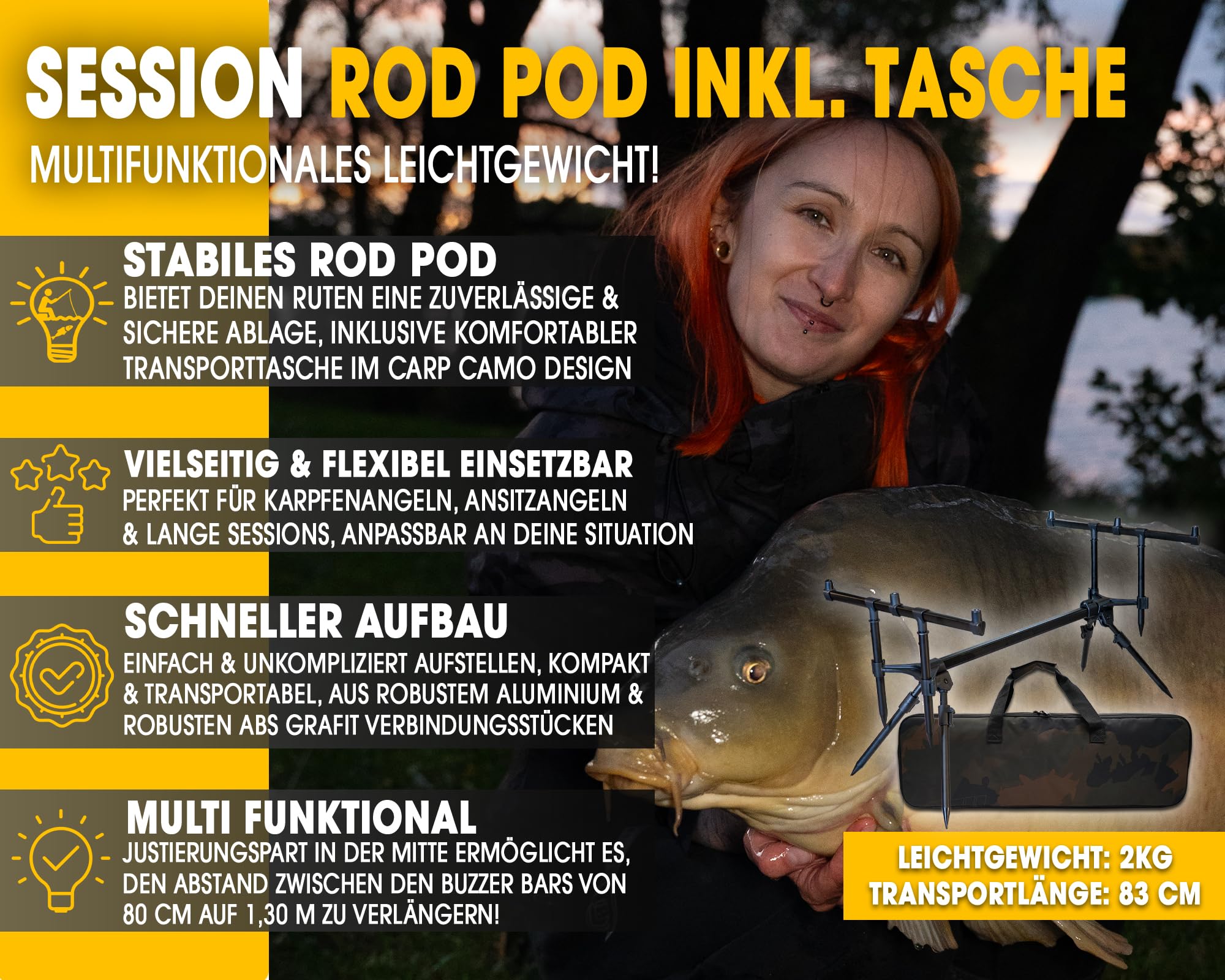 Angel-Berger Session Rod Pod mit Tasche Rutenständer Rodpod Karpfen Rutenhalter