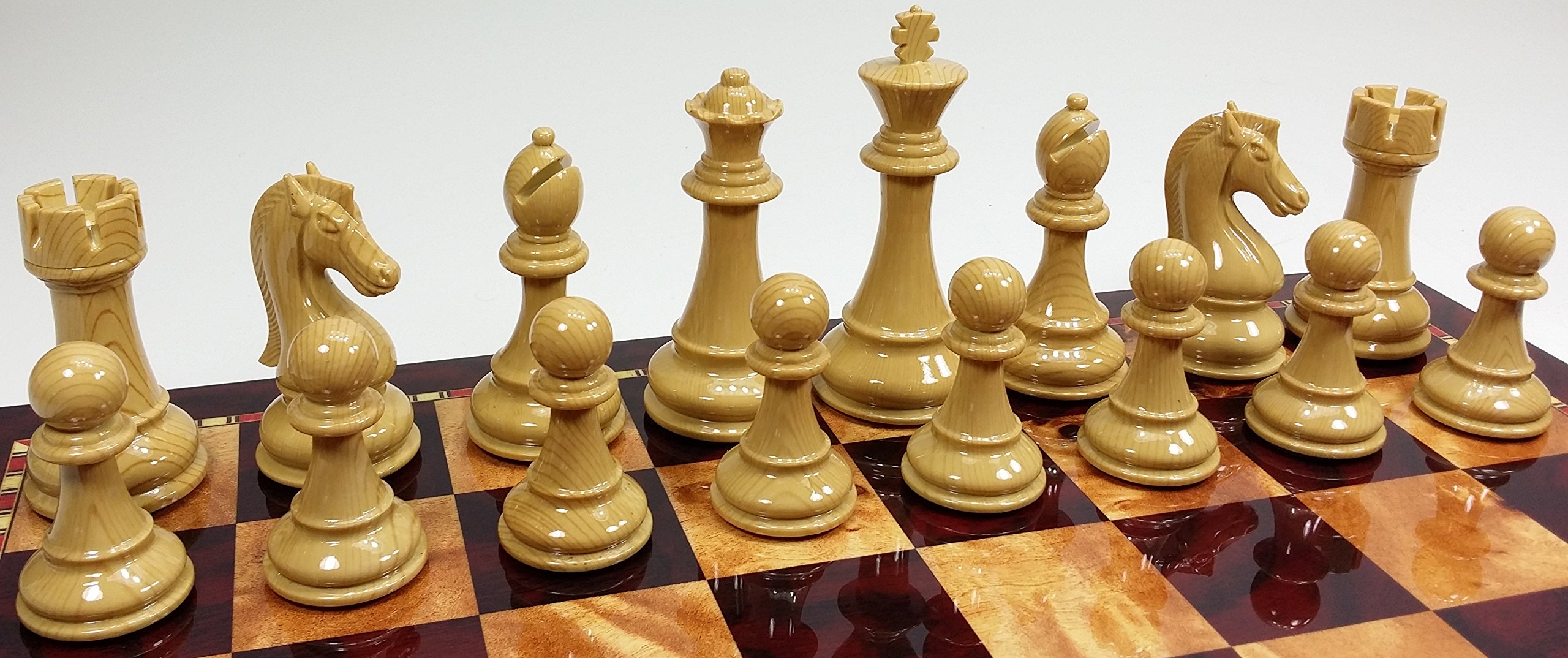 4 Q Staunton MODERN BERLINER Wood Chess Set 18" Black White Faux Leather Board