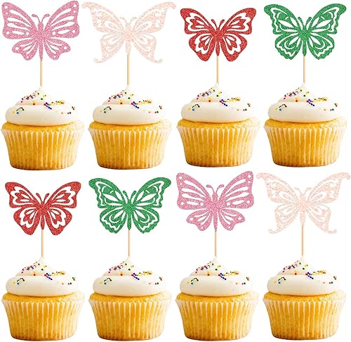 Miniatura 7 de Paquete de 24 adornos de mariposa para cupcakes ensamblados con diseño de mariposa, baby shower, boda, compromiso, despedida de soltera, para niños,