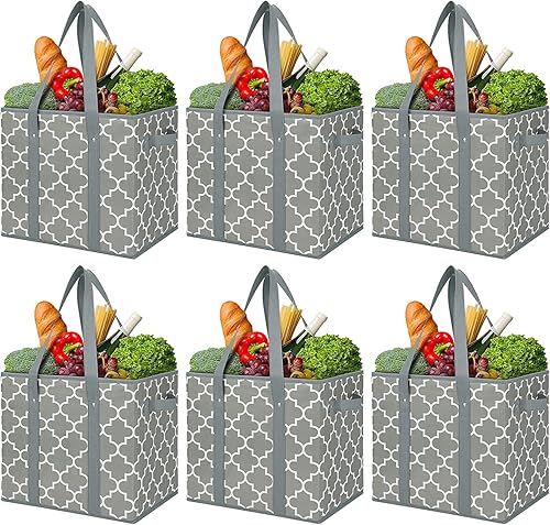 WISELIFE Paquete de 6 bolsas de comestibles reutilizables plegables lavables canastas resistentes al agua bolsa de compras color gris