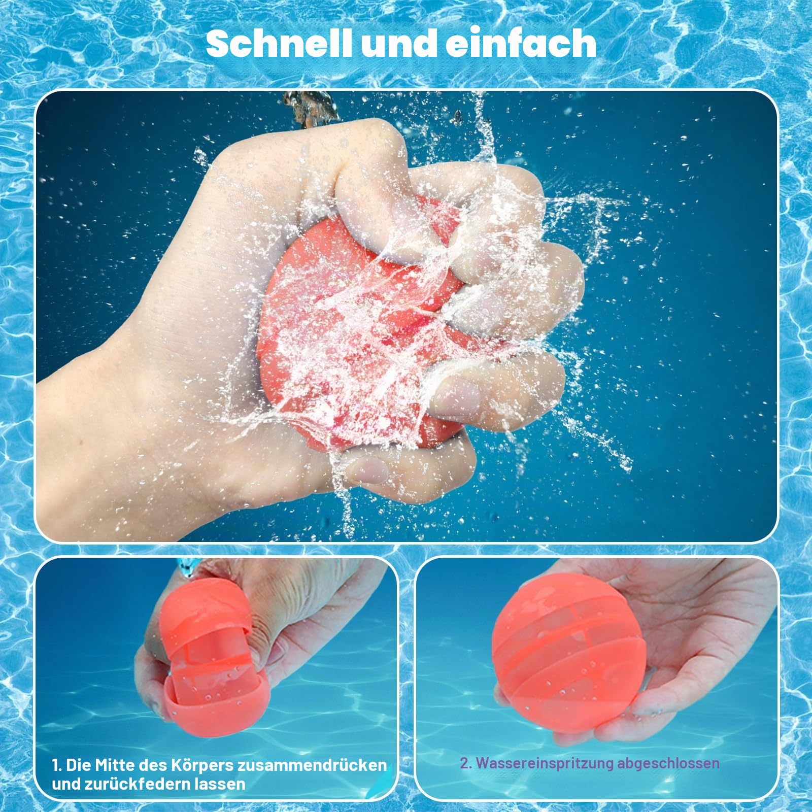 CloudValley Wasserbomben Wiederverwendbar – 12 Stück Mehrweg Wasserballons ohne Magnet, Schnell Befüllbar, Leicht & Weich, Sicher für Kinder und Erwachsene, Splash Ball für Sommer & Garten