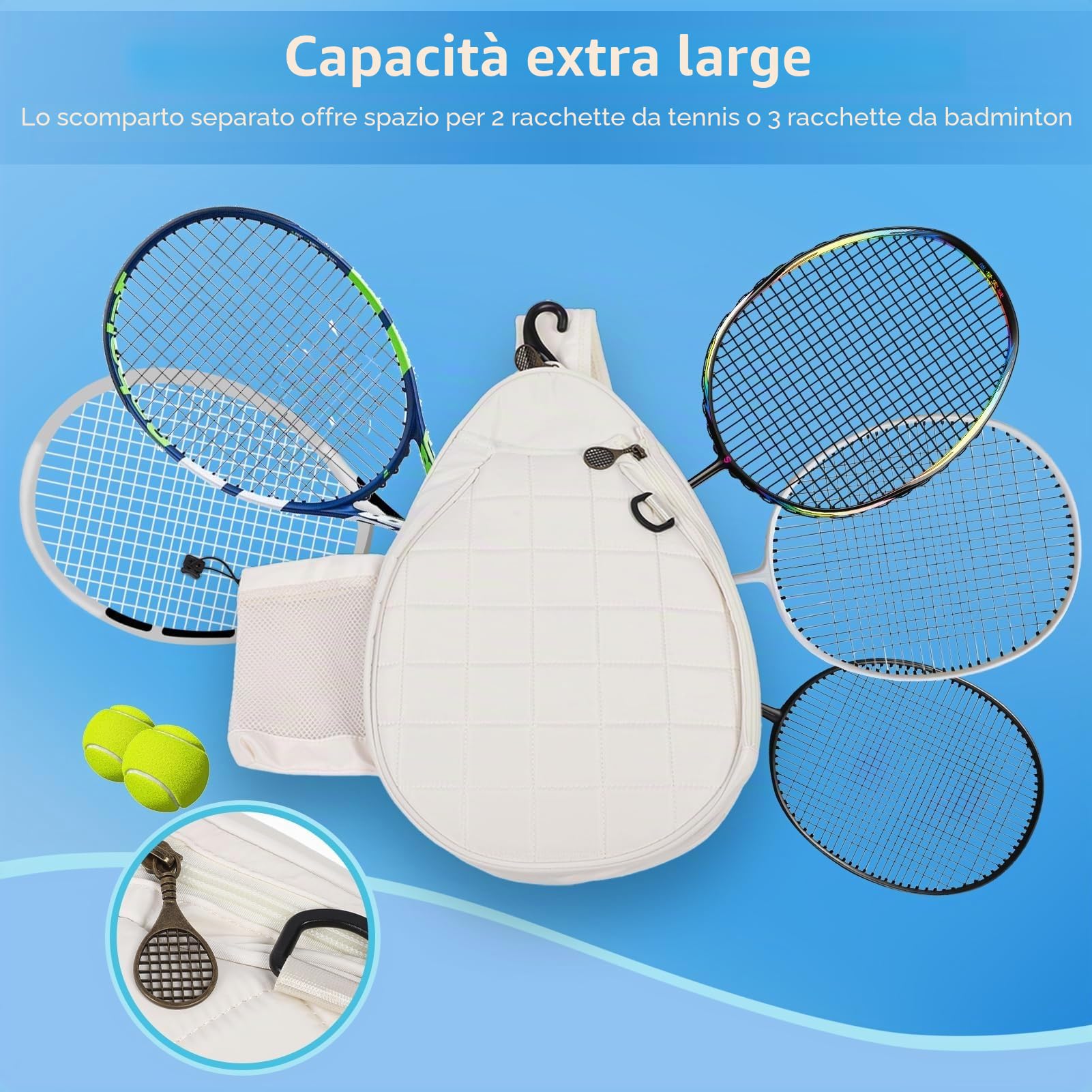 Ejoyous Borsa da Tennis, Borsa da Tennis Borsa per Racchetta da Tennis Zaino da Tennis Leggero Borsa a Tracolla Imbottitura in Schiuma di Grande capacità Pagaia per Pickleball