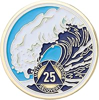 Vista 70 de Moneda AA de 1 año – Medallón de recuperación de ondas estrelladas de Sobriety Mint – azul/blanco/dorado