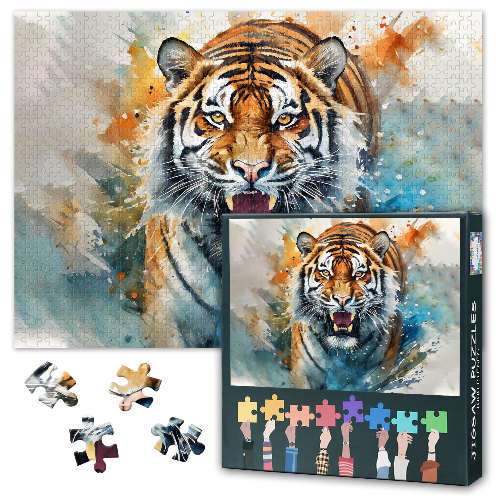 Colorful Puzzles for Adults 1000 Pieces, Wild Tiger Jigsaw Puzzles, Adult Puzzle for Adults, Educational Fun Games or Toys for Elders Friends 20X27 INCH