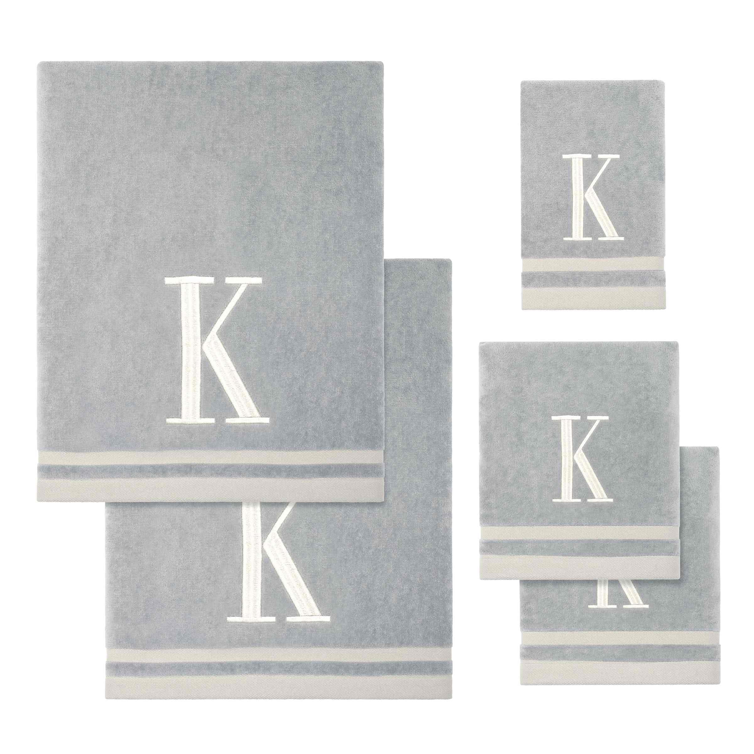 Avanti Linens - Towel Set, Soft & Absorbent Cotton, Embroidered Bathroom Decor, Set of 5 (Monogram Collection, Initial K)