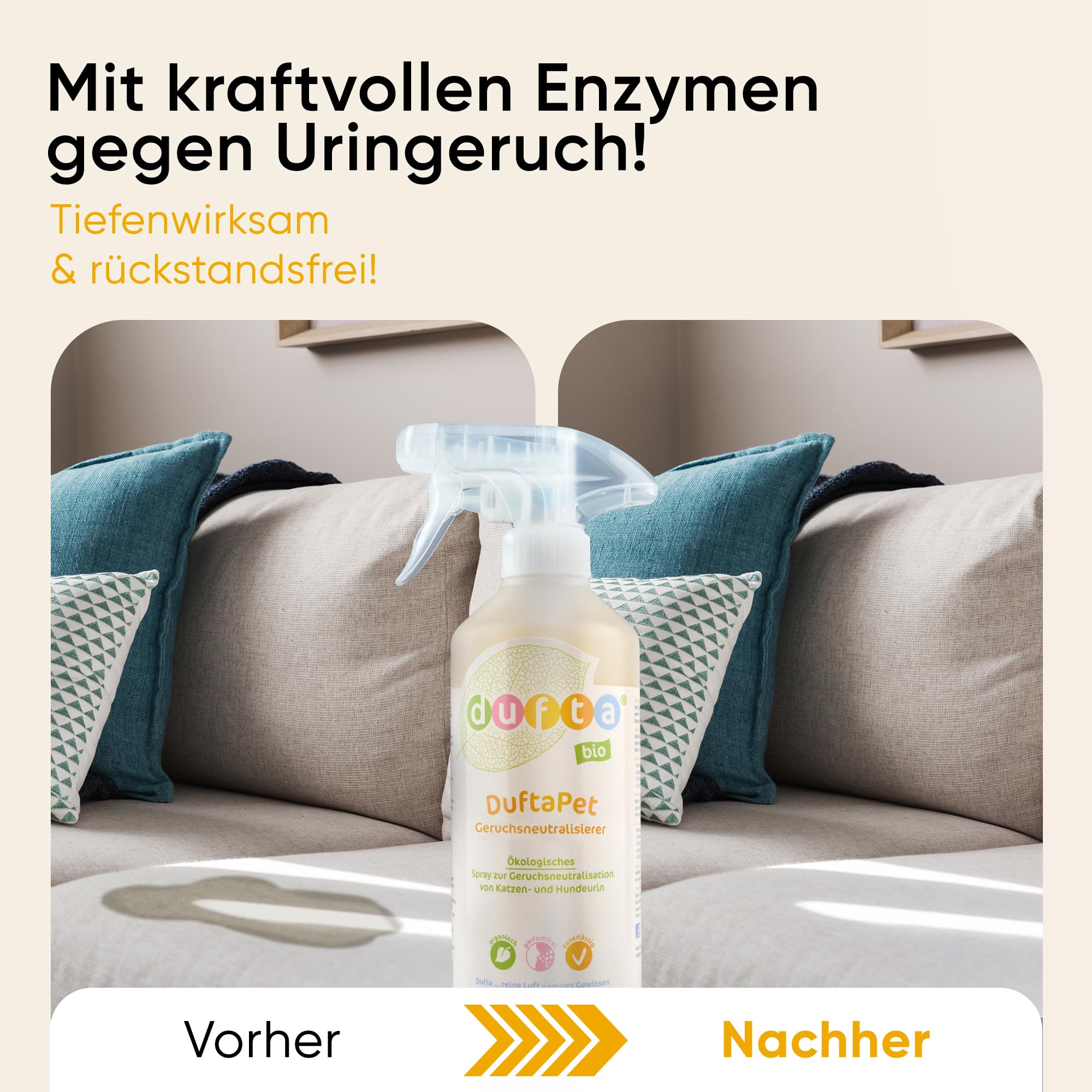 DuftaPet Geruchsneutralisierer Set 1x500ml und 1x1l Konzentrat=10x500ml gegen Tiergerüche, Urin & Erbrochenes – Ideal für Teppiche, Polster, Böden & Tierbereiche – Bis zu 10 Flaschen Spray
