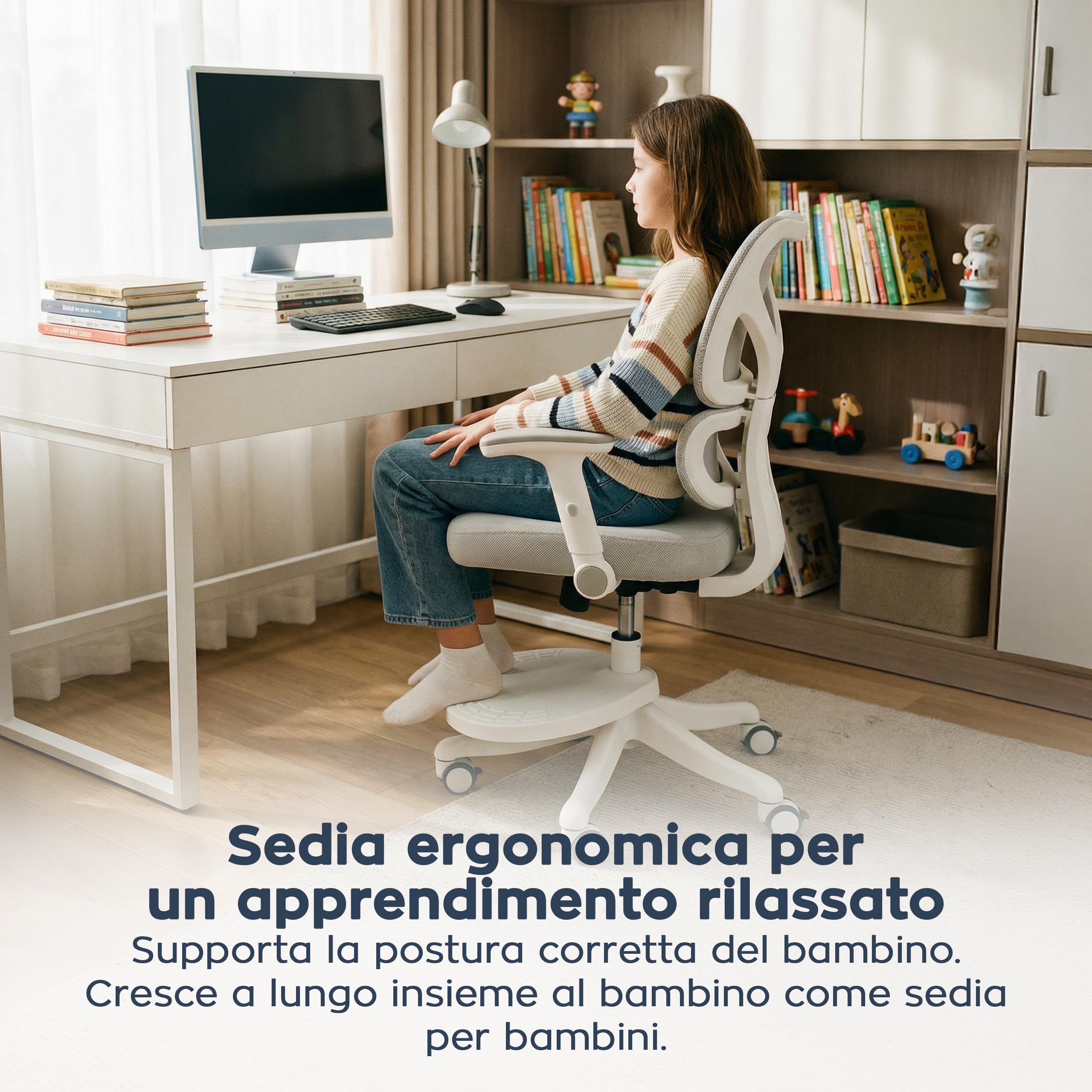 MARK ADLER Junior 5.3 – Supporta la postura durante studio e compiti – Ideale per cameretta bambini e ragazzi – Cresce con il bambino fino a 175 cm – Stabilità e comfort quotidiano – Grigo