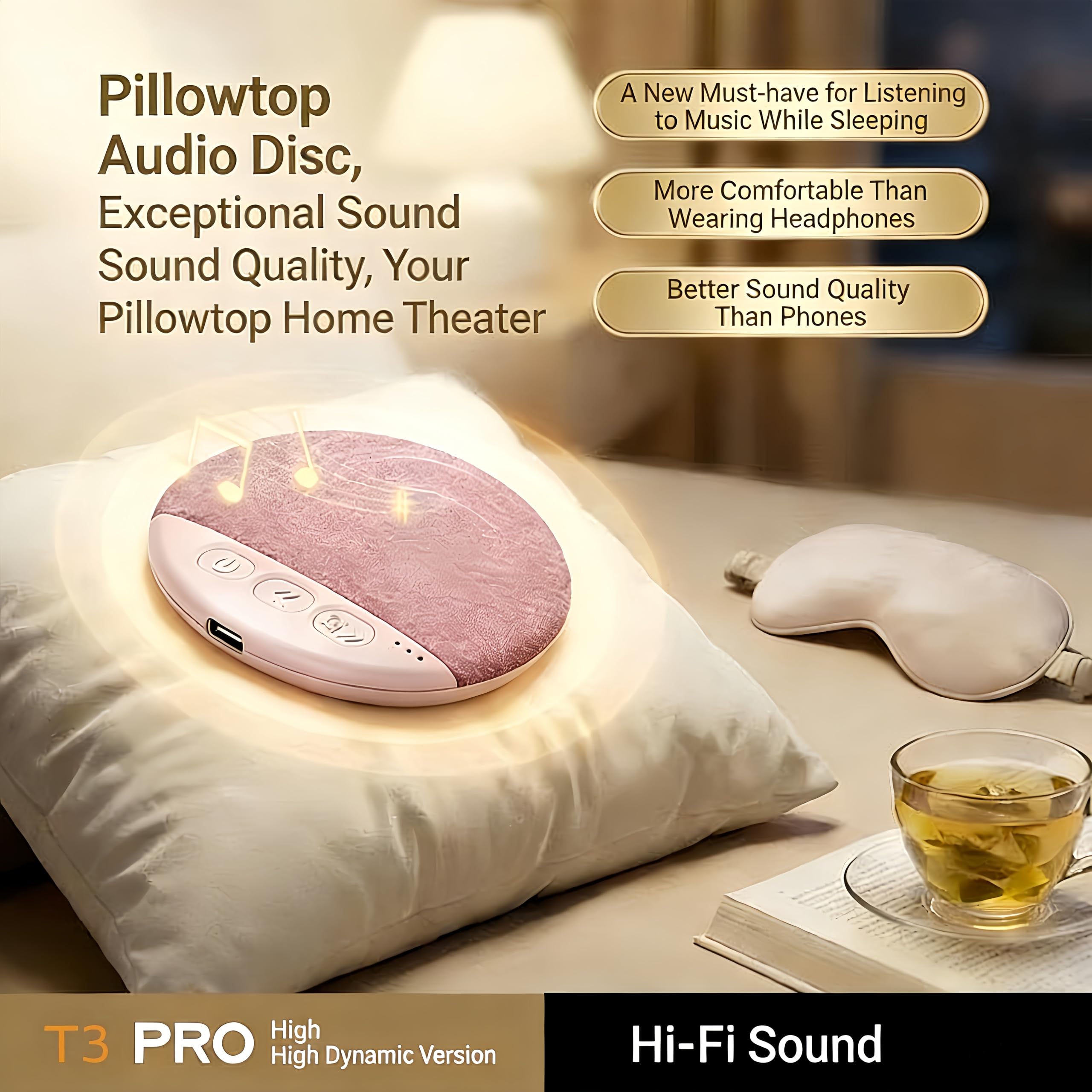 2026 New Bluetooth Pillow Speaker for Sleeping, Under Pillow Speaker with Sleep Timer & White Noise, Thin Speaker for Bed, Hi-Fi Sound, 48H Battery, Type-C, Private Listening for Adults & Kids — view 2