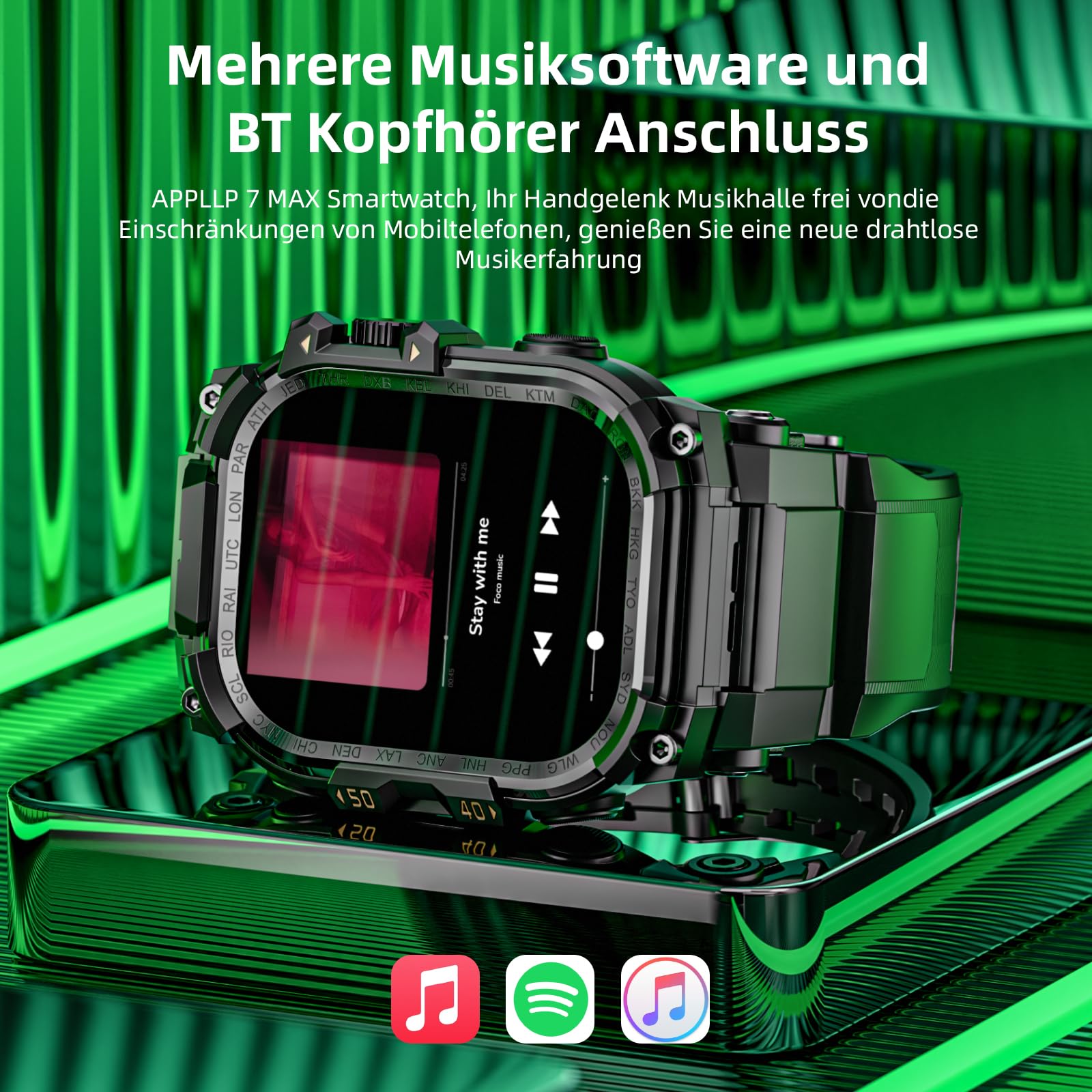 LOKMAT 2,06''AMOLED 4G Smartwatch mit großem Bildschirm, 3 GB + 32 GB, robuste Militär-Sport-Android-Smartwatch für Herren mit drehbarer Kamera, WiFi, GPS, NFC, für Männer und Frauen (Schwarz)