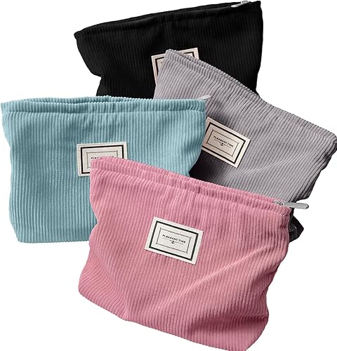 Sanwuta Paquete de 4 bolsas de maquillaje de terciopelo, bolsa de cosméticos de pana de gran capacidad, bolsa de cosméticos con cremallera, bolsas Sanwuta Paquete de 4 bolsas de maquillaje de terciopelo, bolsa de cosméticos de pana de gran capacidad, bolsa de cosméticos con cremallera, bolsas