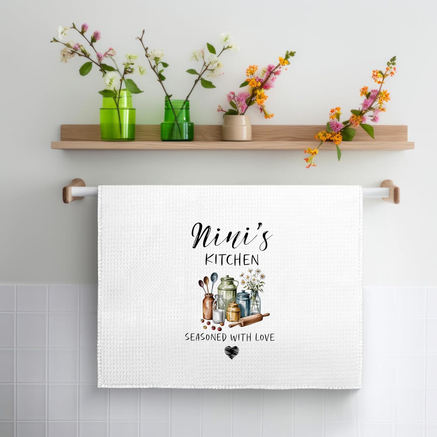 Nini Grandma Gifts Kitchen Towels, Grandmother Gifts for Birthday Christmas Dish Tea Towels, Grandma Gift from Grandkids Decorative Hand Towel for Bathroom Kitchen, 16x24 Inch - Image 5