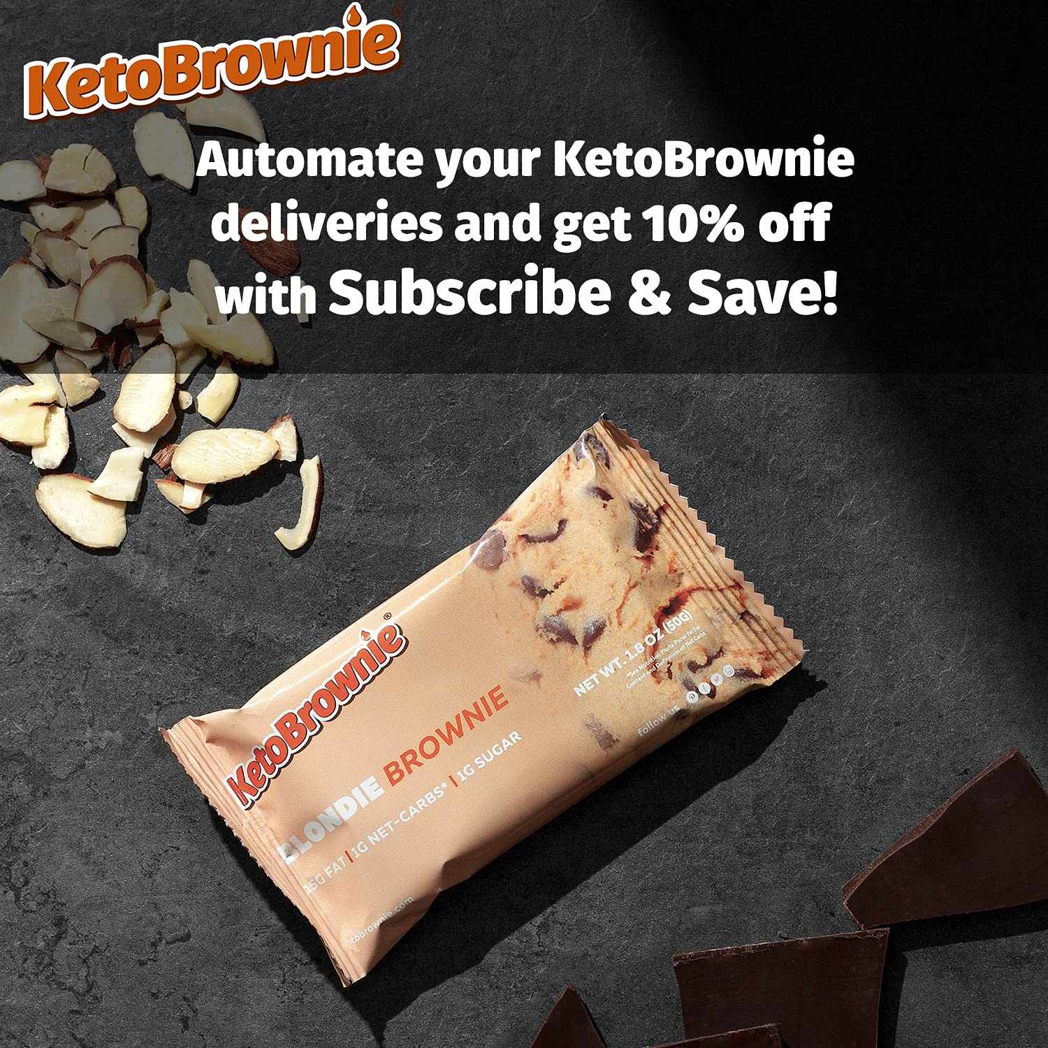 KetoBrownie Bars (12 Count) Low Carb Snack, Keto Dessert with Chocolate