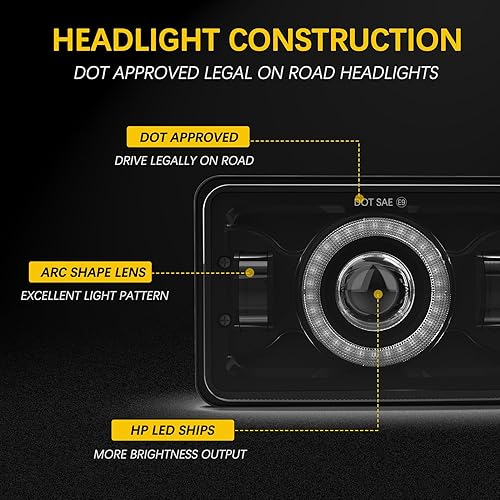 Miniatura 10 de Faros delanteros LED 4x6 aprobados por DOT H4651 H4652 H4656 de repuesto para sonda Peterbilt 379 Kenworth Freightinger Oldsmobile Cutlass (Estilo-B)