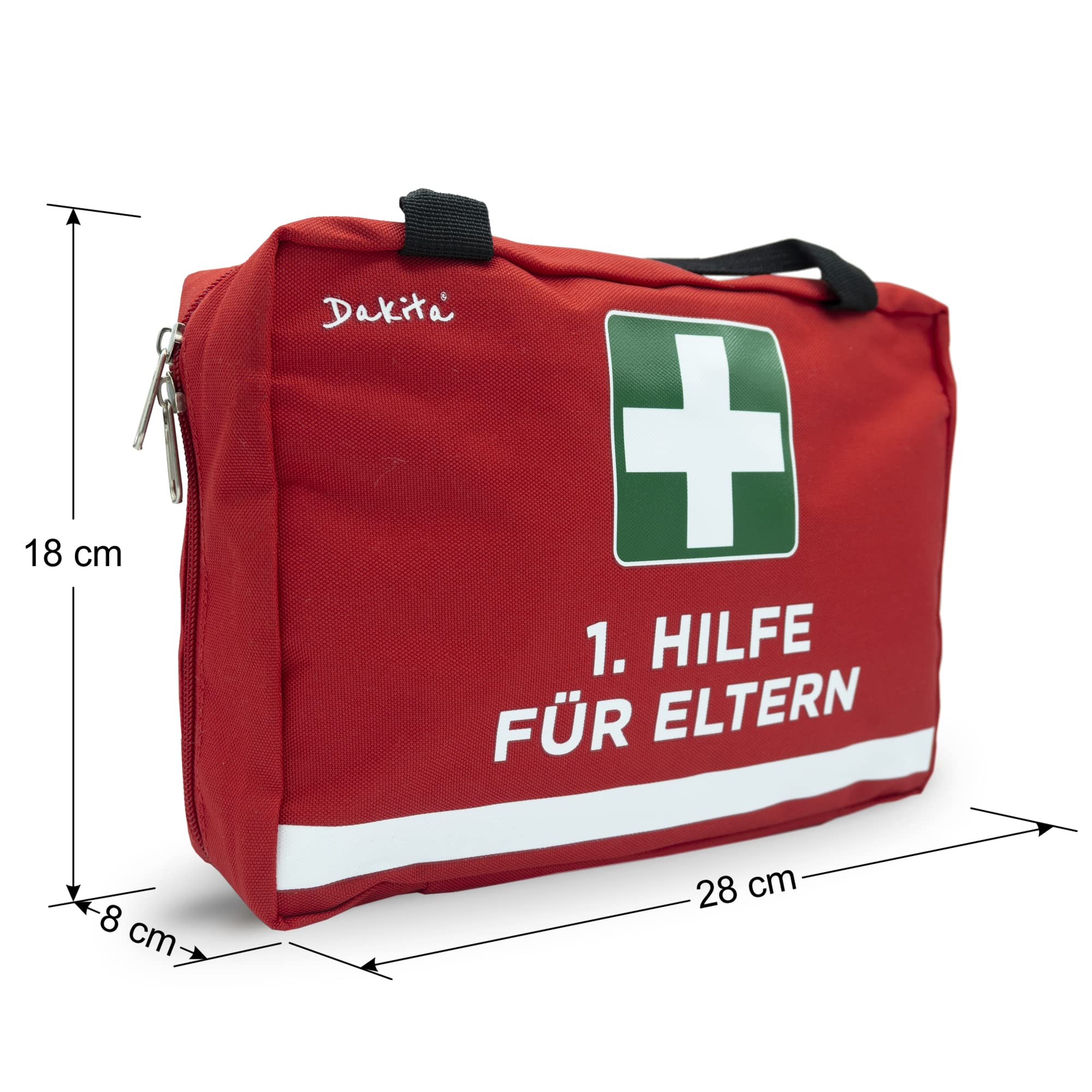 Erste-Hilfe Tasche für Eltern - Lustiges Geschenk zur Geburt, Babyparty oder Elternzeit - 28x18x8 cm - rot, ohne Inhalt