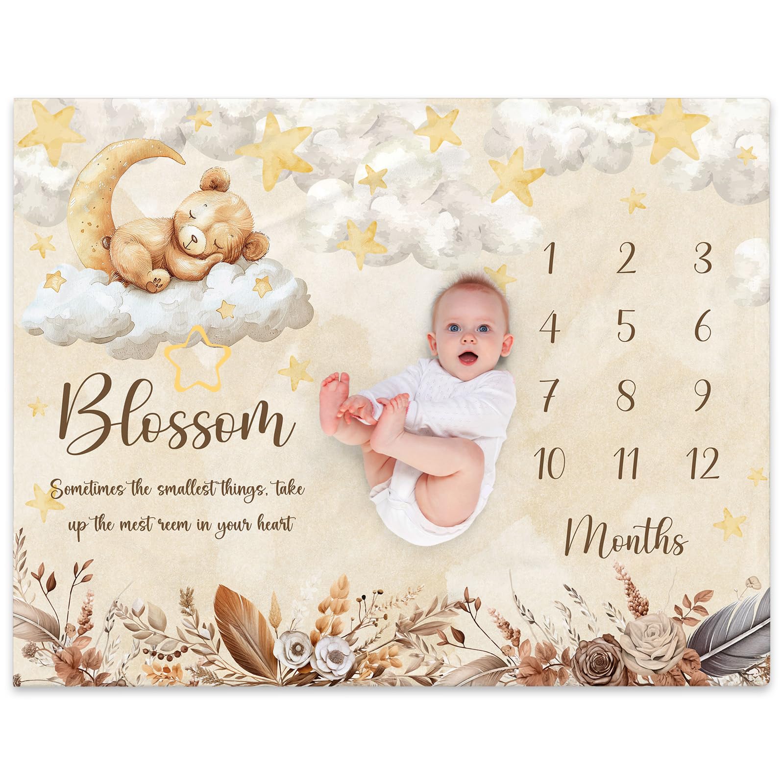 NIBESSER Custom Baby Blanket Personalised Baby Monthly Milestone Blanket for Baby Girls Boys Flannel Customized Baby Blanket with Names Newborn Photo Blanket Gift for Age and Growth
