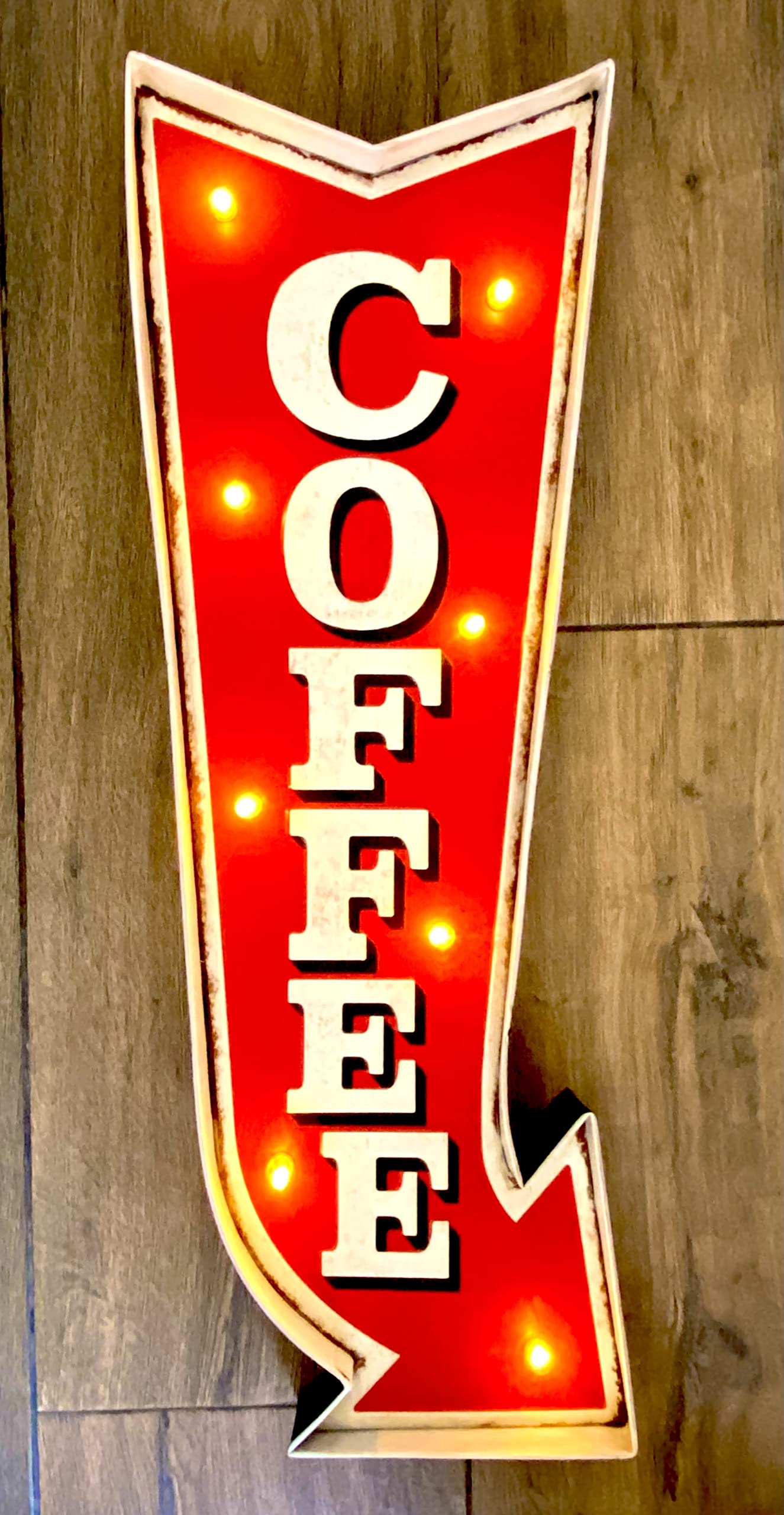 Dekoration für Retro Cafés – Dekorationen für Küche und Restaurant, LED Schild, Bar Zubehör, altes und antikes Zeichen, Wandschmuck Lichtschild | 70x26x5cm, ( blechtafeln cafe )