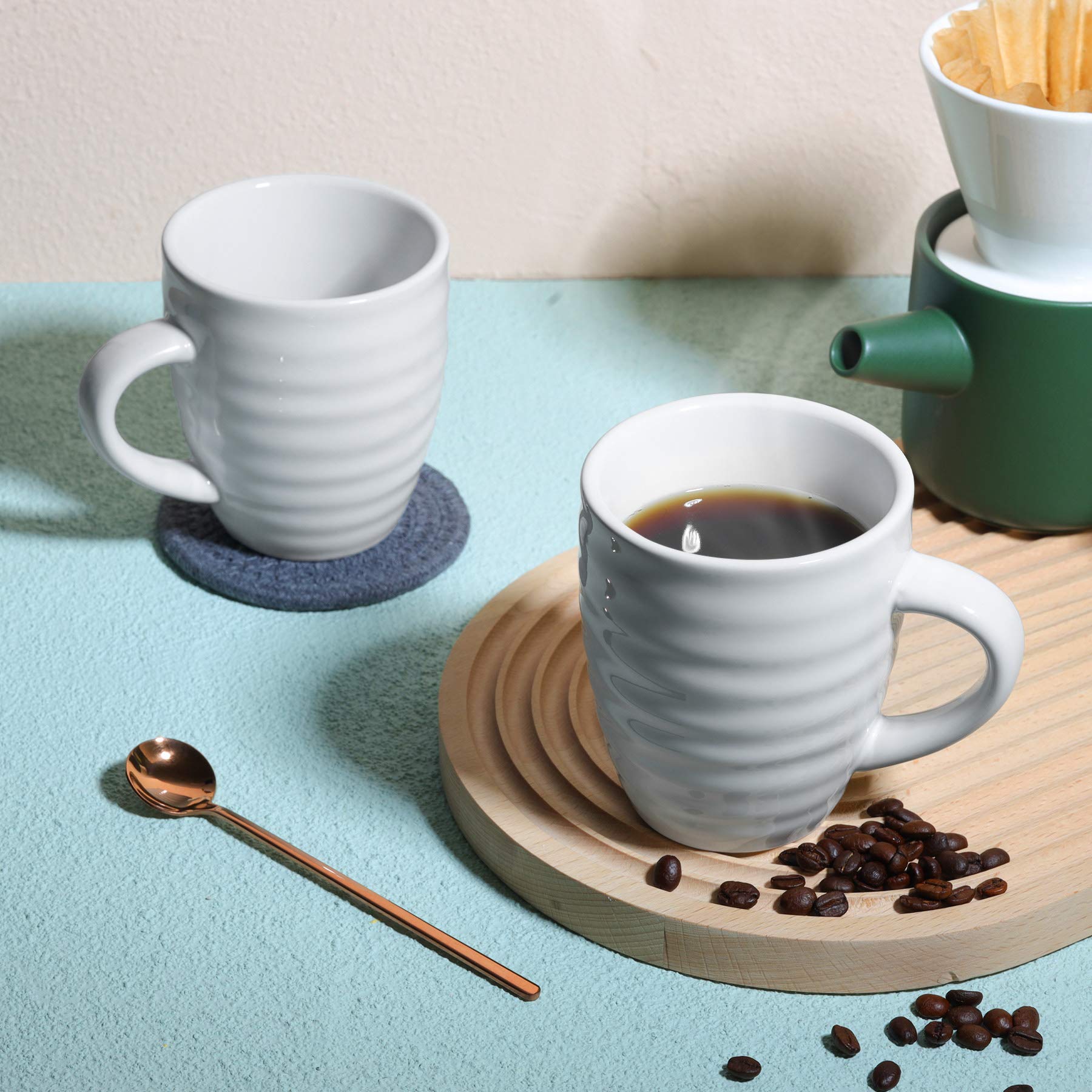 Comsaf Juego de Tazas de Café, 6 piezas Tazas de Desayuno en Cerámica, Juego de Tazas Infusiones con Mango, Copa de Té para Avena, Chocolate Leche y Cereales(Blanco)