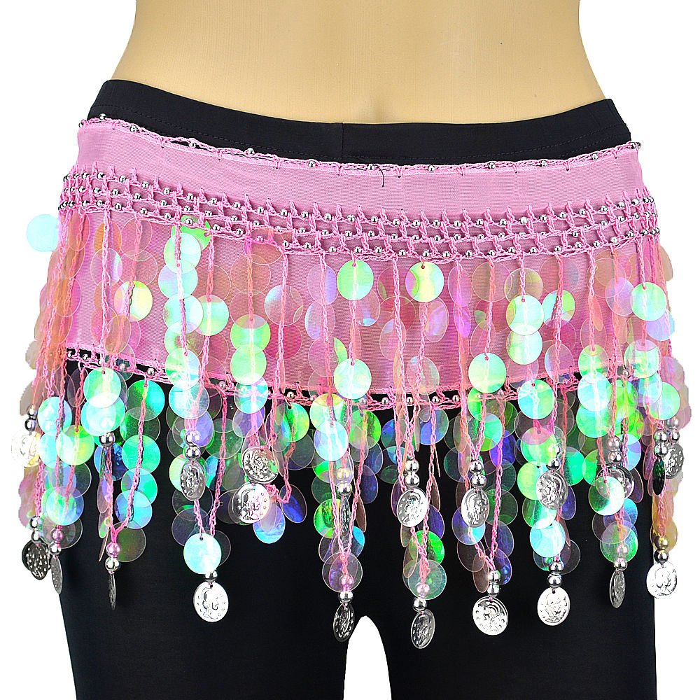 VRITRAZWomen's Chiffon Belly Dance Hip Scarf Waistband Belt Skirt Sequence Beads And Golded Coins