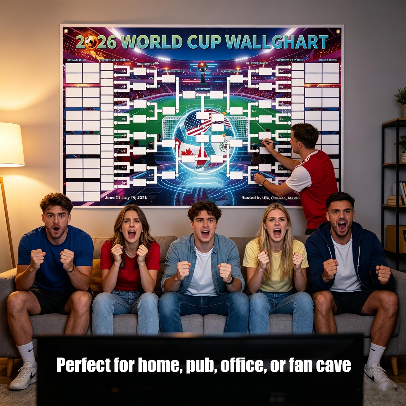 180 * 110cm Poster con il calendario dei Mondiali Calendario 2026 Poster Della Coppa Del Mondo Per Gli Appassionati Di Calcio E Feste Ganci inclusi