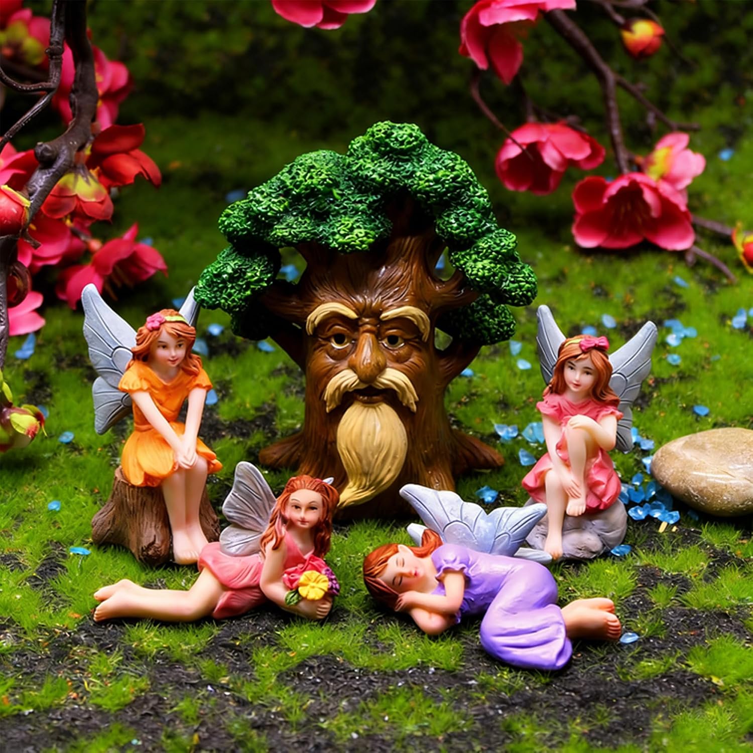 Fairy Garden Accessories Set 5 Pcs, Miniature Fairies and Tree Spirit Figurines, Resin Fairy Garden Statues for Outdoor Yard Decor, Terrarium, Micro Landscape & Plant Pots