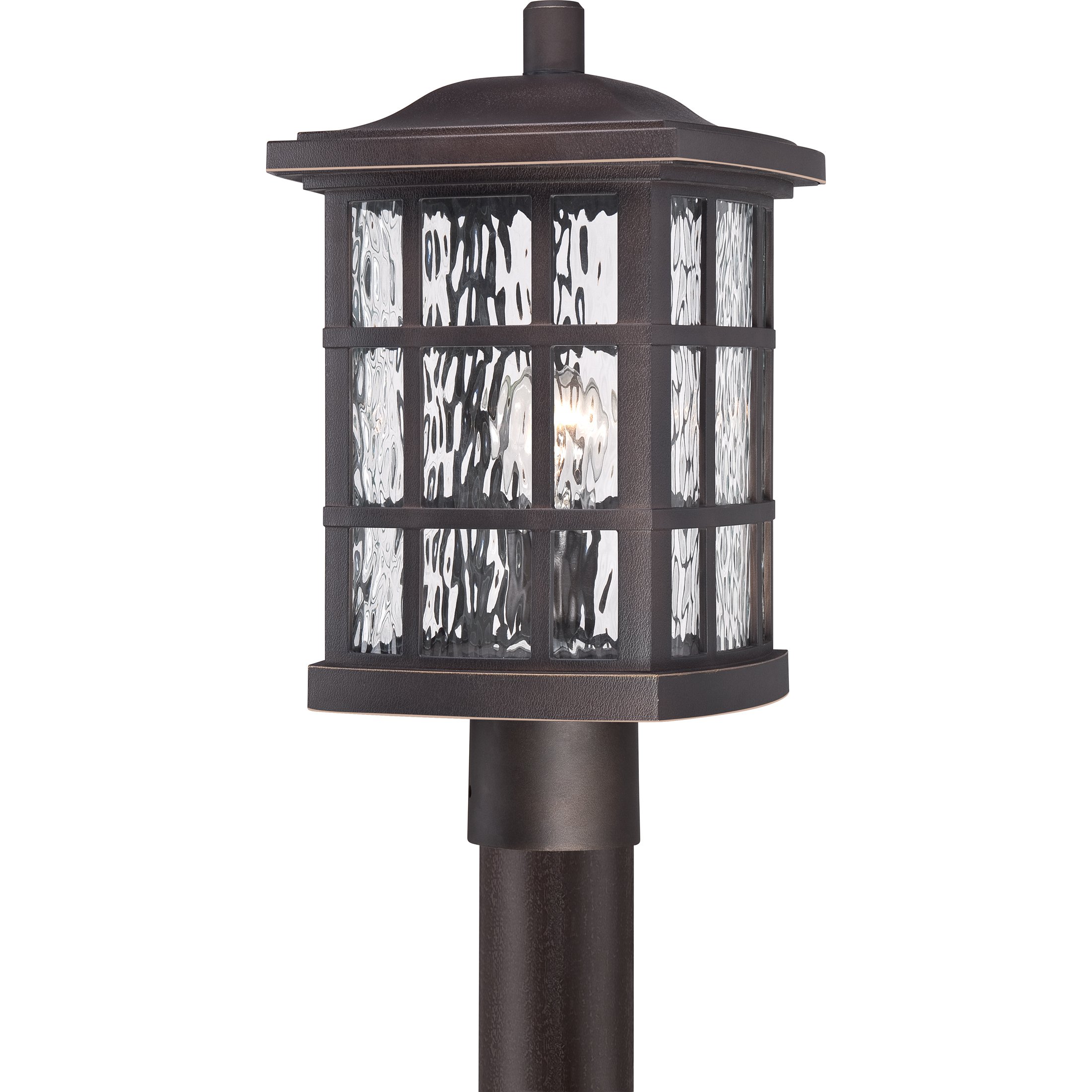 Quoizel Stonington Post Lantern, Coastal Armour 16.5 Inch 1-Light Palladian Bronze Vintage Decorative Outside Light for Patio, Porch, Fences, Garden, Pool, Entryway or Driveway