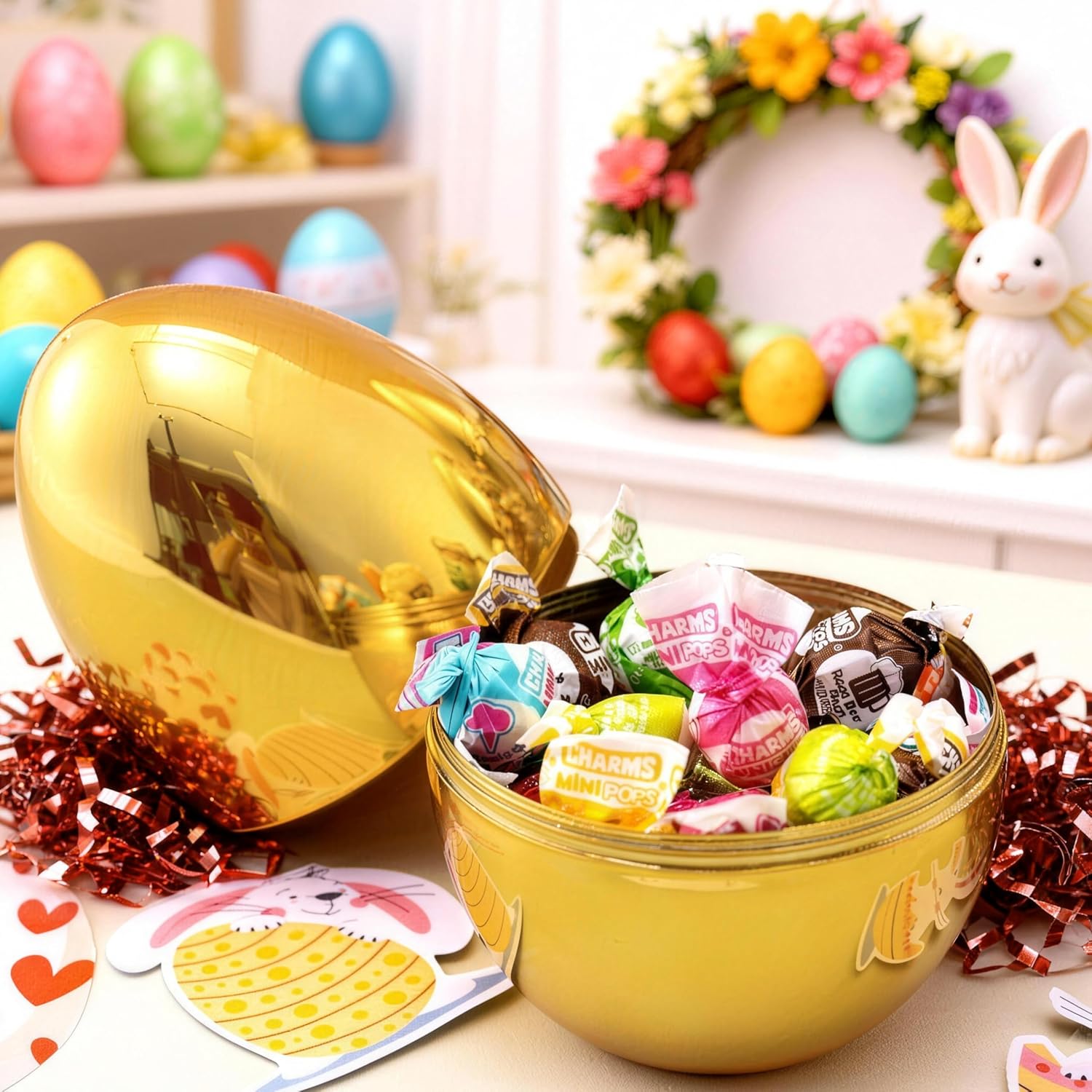 JOYIN 24 Pcs Large Plastic Golden Easter Eggs, 6 Inches Jumbo Eggs Fillable for Easter Themed Hunt Basket Stuffers Fillers Filling Treats Party Favor Classroom Prize Supplies