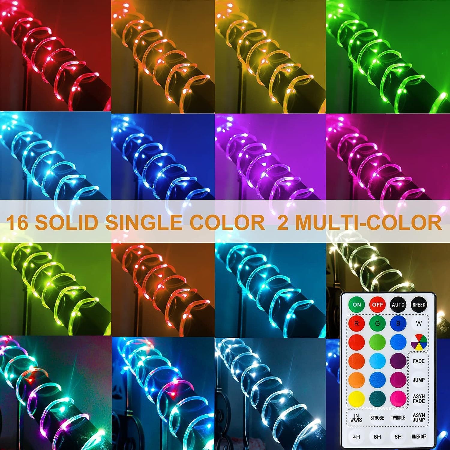 Guirlande Lumineuse, Guirlande Lumineuse en Corde, 16 Couleurs changeantes, Guirlande Lumineuse Noël, Tube Lumineux en Fil cuivre, alimenté par Batterie, l'extérieur et l'intérieur, Les décorations N