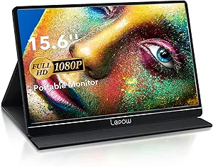 Lepow Portable Monitor 15.6 Inch Full HD 1080P USB Type-C Computer Display IPS Eye Care Screen with HDMI Type C Speakers for Laptop PC PS4 Xbox Phone Included Smart Cover & Screen Protector Black
