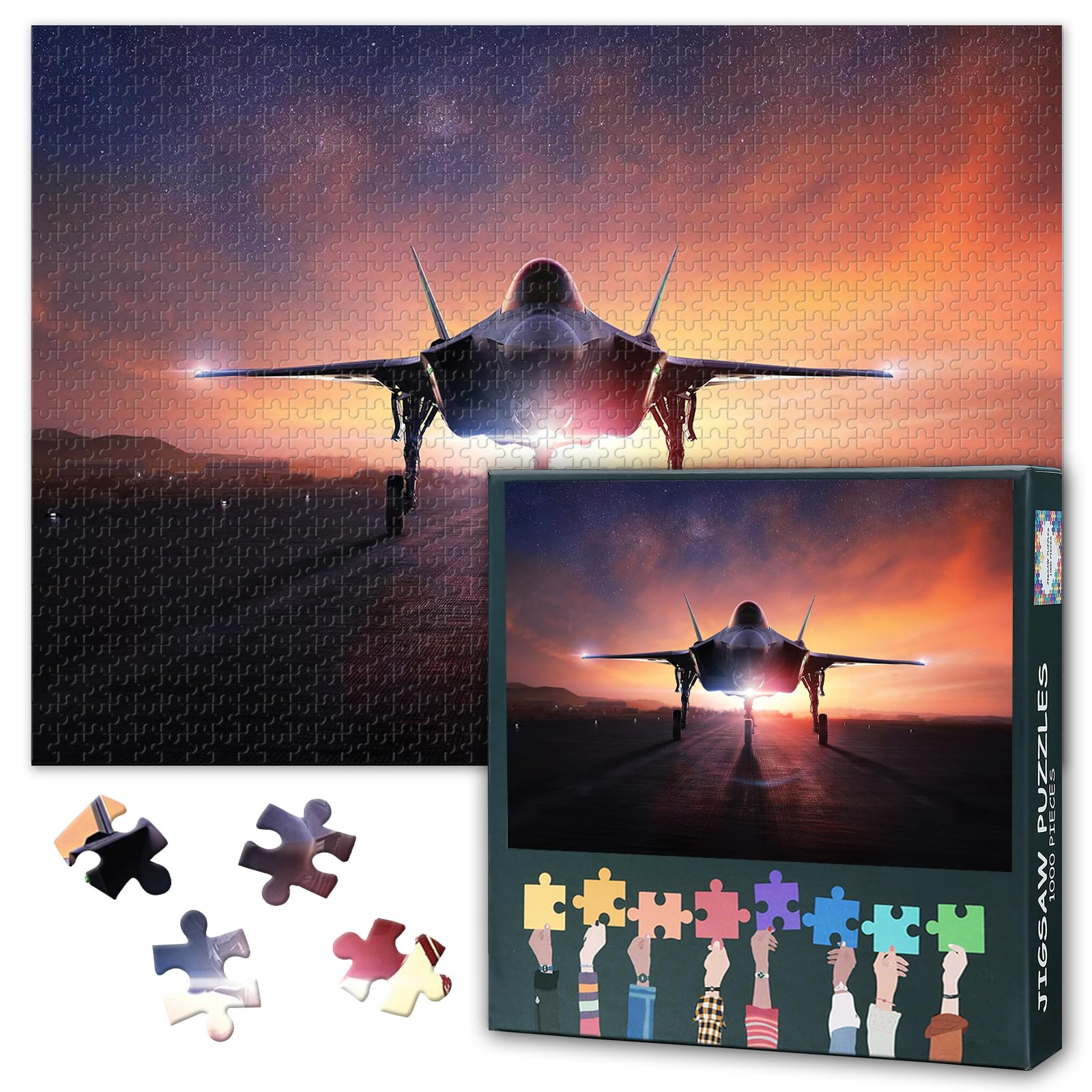 F35 Fighter Jet Jigsaw Puzzles for Adults 1000 Piece Aviation Decor Airplane Art Military Poster Lightning Stealth Plane Picture Cyber Gaming Room Tech Den Hobby Toy Premium Board 27.5x19.7 Inch